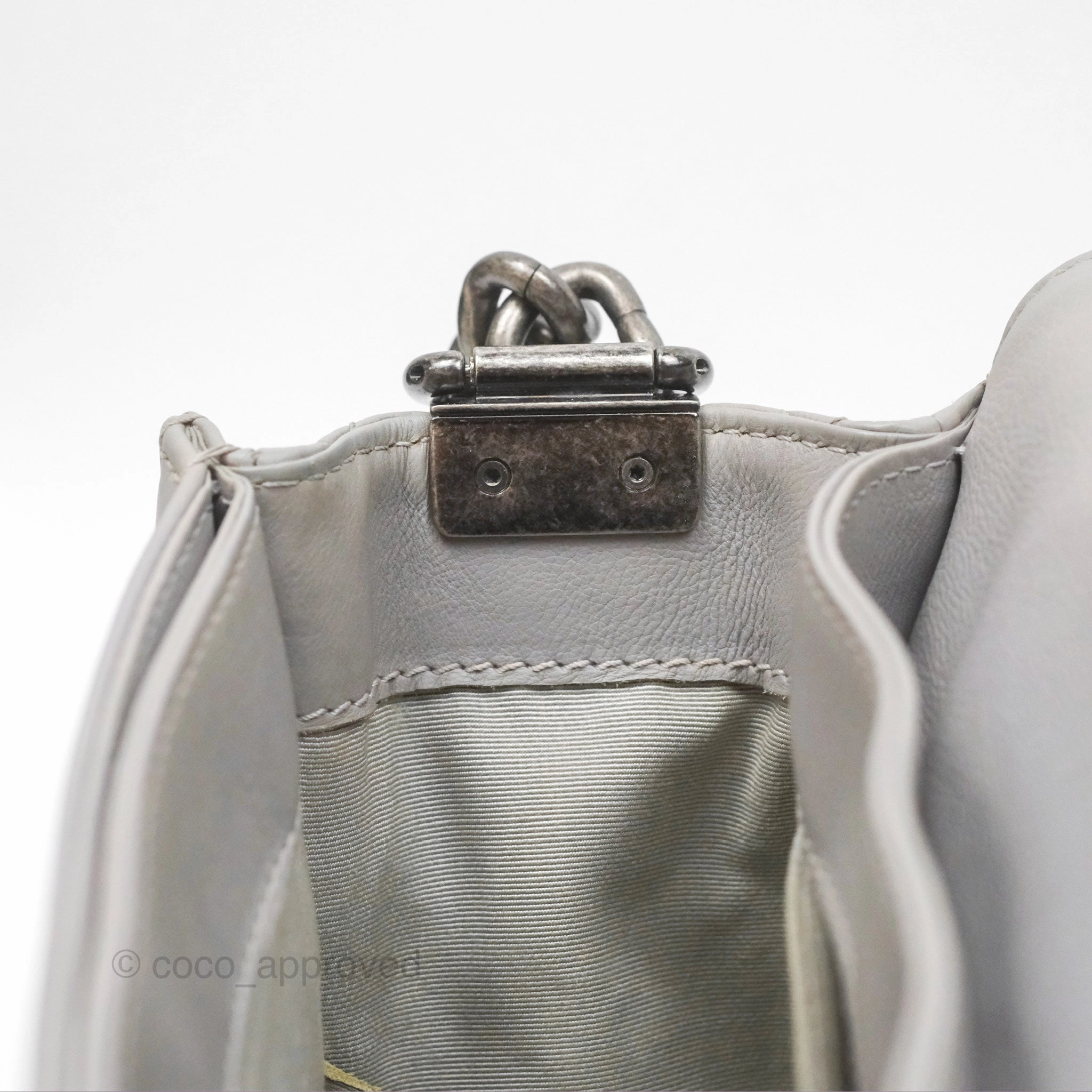 Chanel Medium Boy Reverso Flap Light Grey Calfskin Ruthenium Hardware