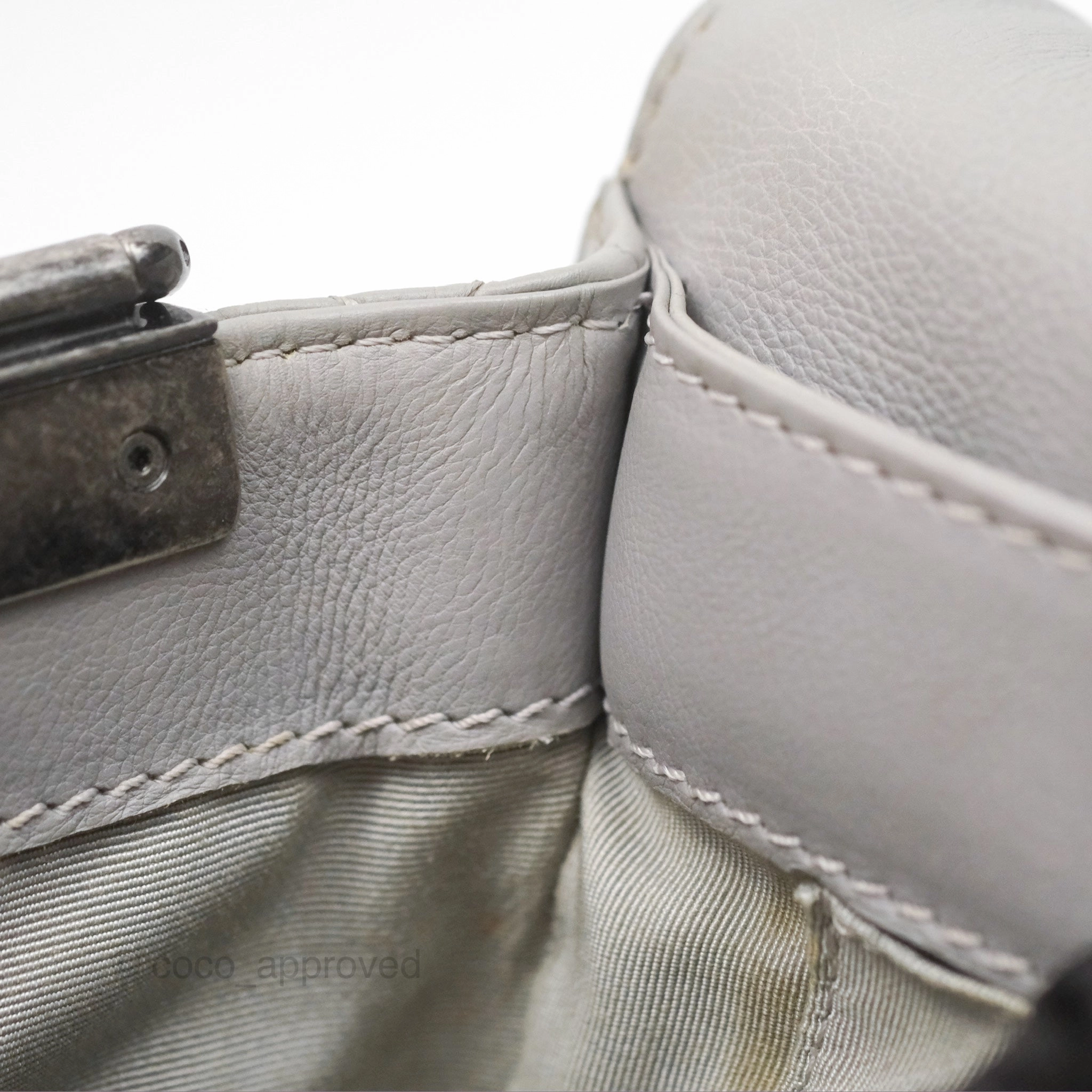 Chanel Medium Boy Reverso Flap Light Grey Calfskin Ruthenium Hardware