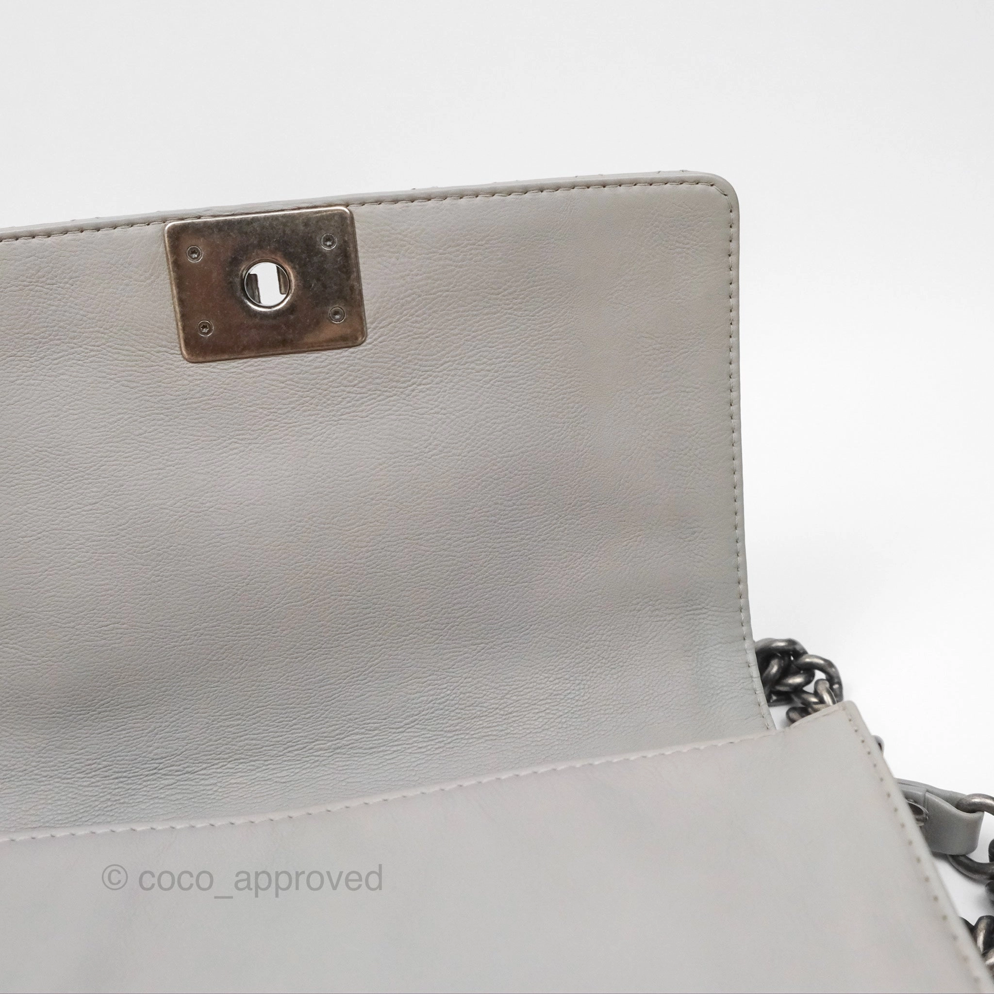 Chanel Medium Boy Reverso Flap Light Grey Calfskin Ruthenium Hardware
