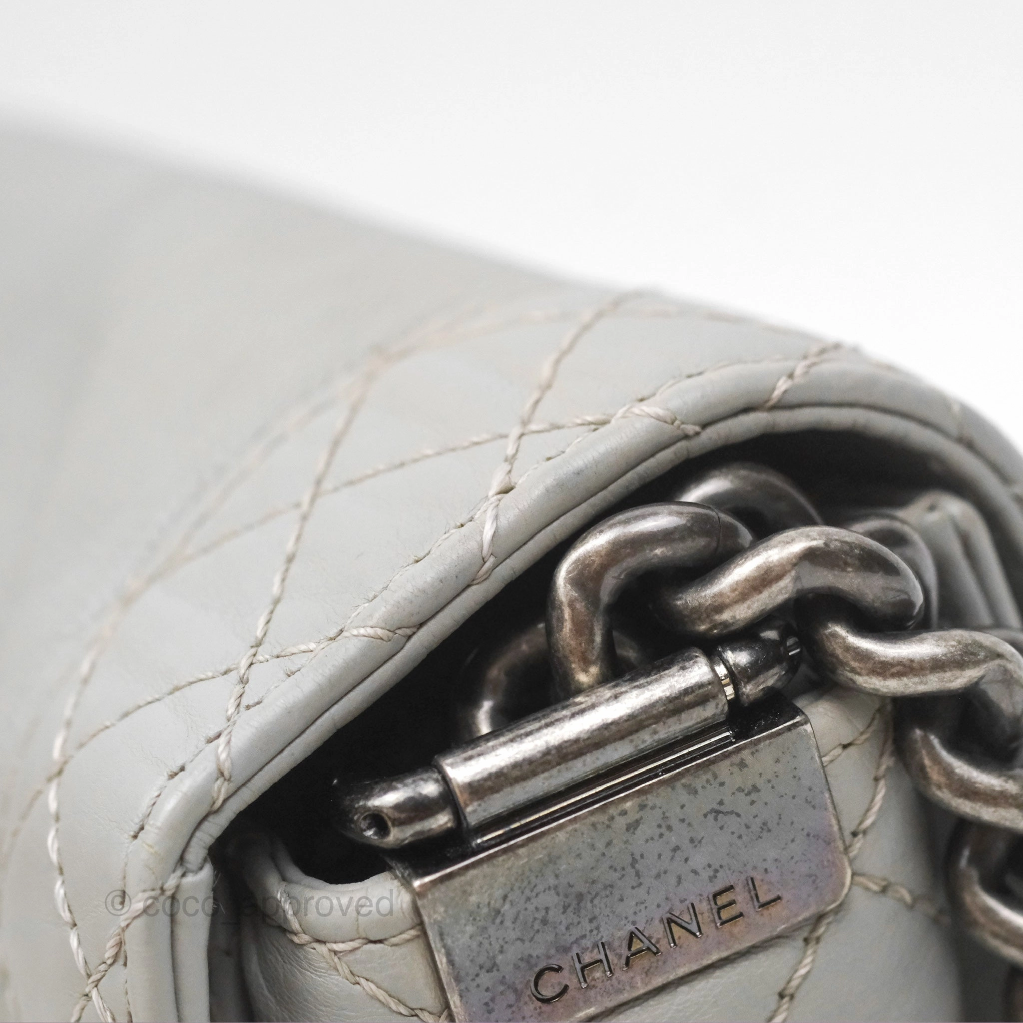Chanel Medium Boy Reverso Flap Light Grey Calfskin Ruthenium Hardware