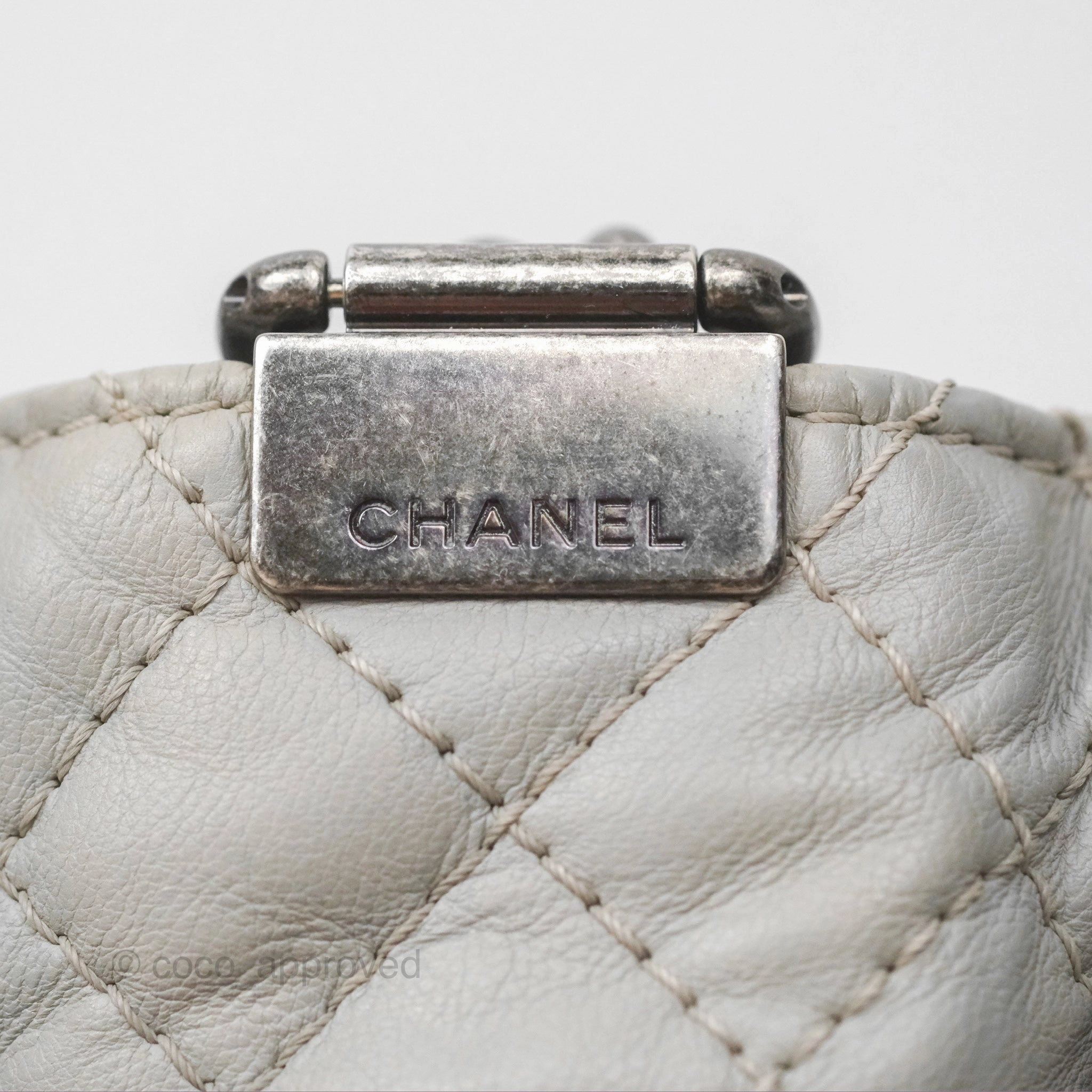 Chanel Medium Boy Reverso Flap Light Grey Calfskin Ruthenium Hardware