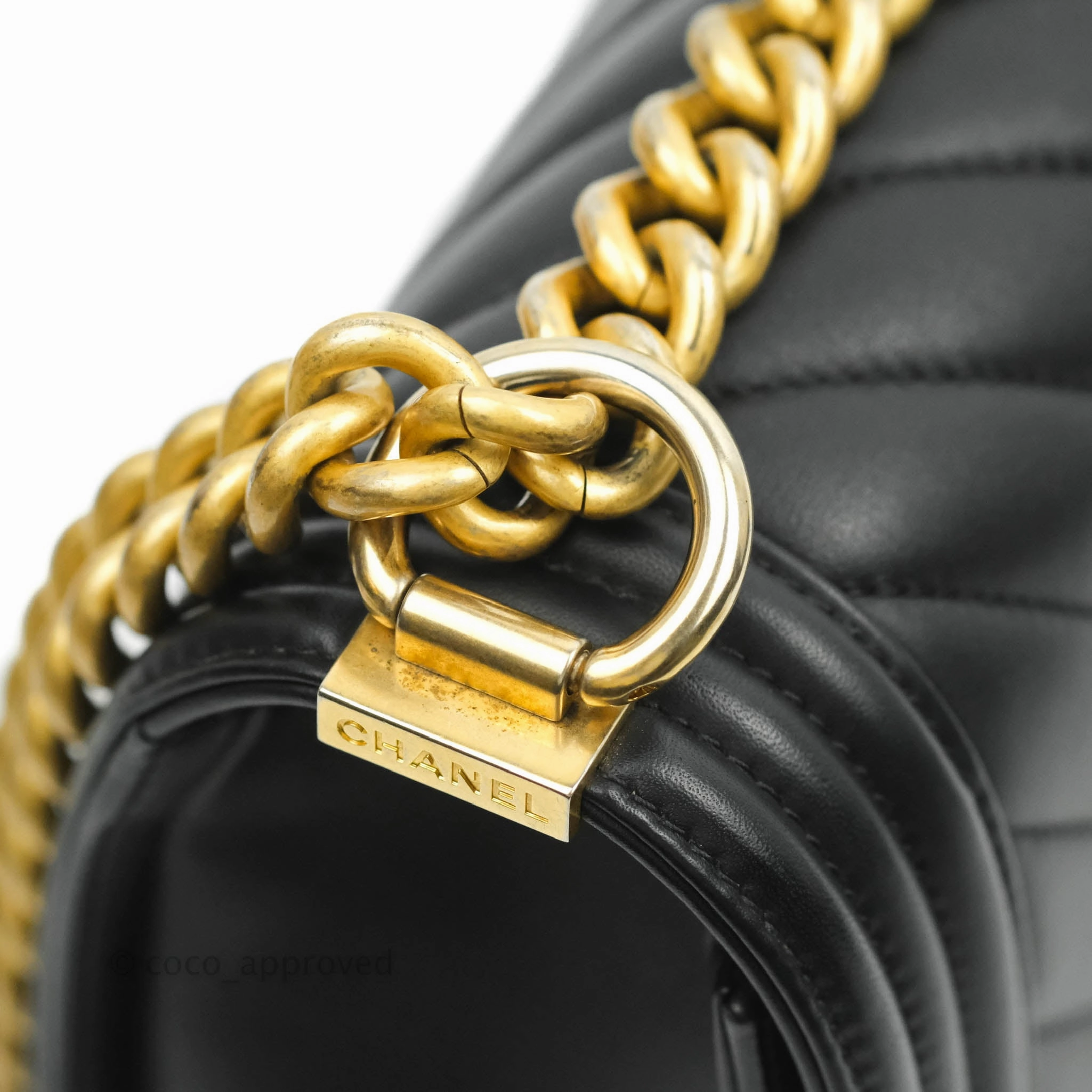 Chanel Medium Chevron Boy Black Calfskin Aged Gold Hardware