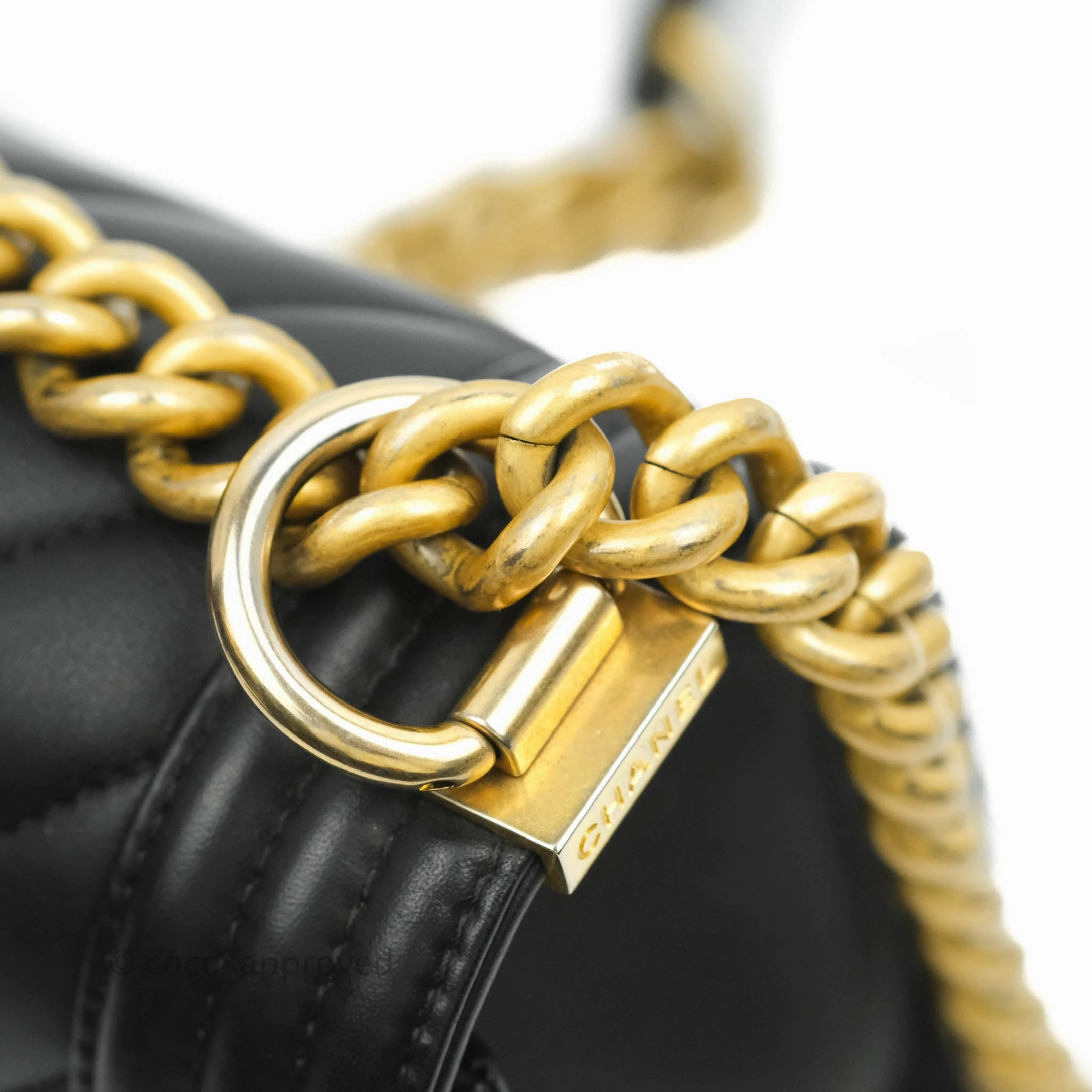 Chanel Medium Chevron Boy Black Calfskin Aged Gold Hardware