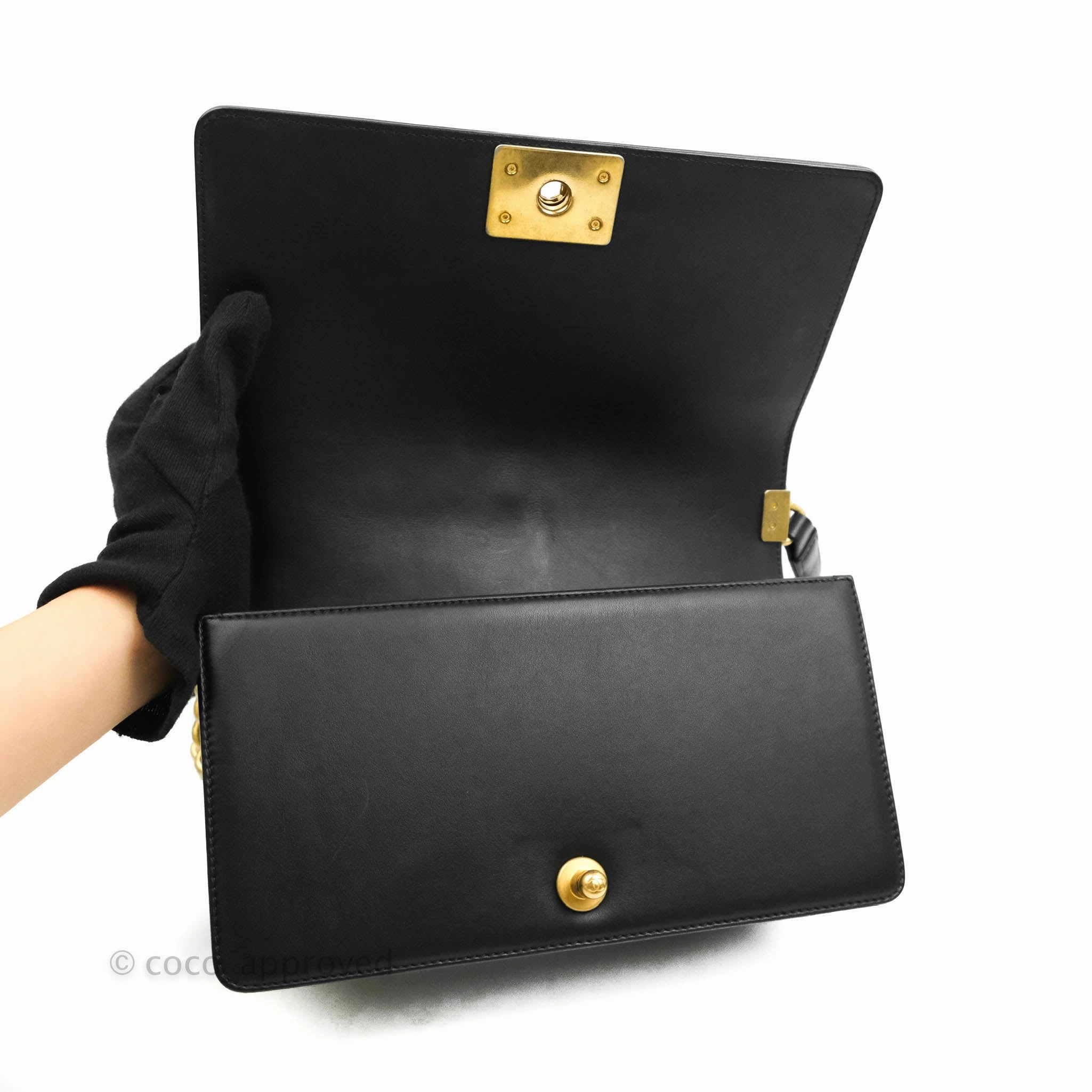 Chanel Medium Chevron Boy Black Calfskin Aged Gold Hardware