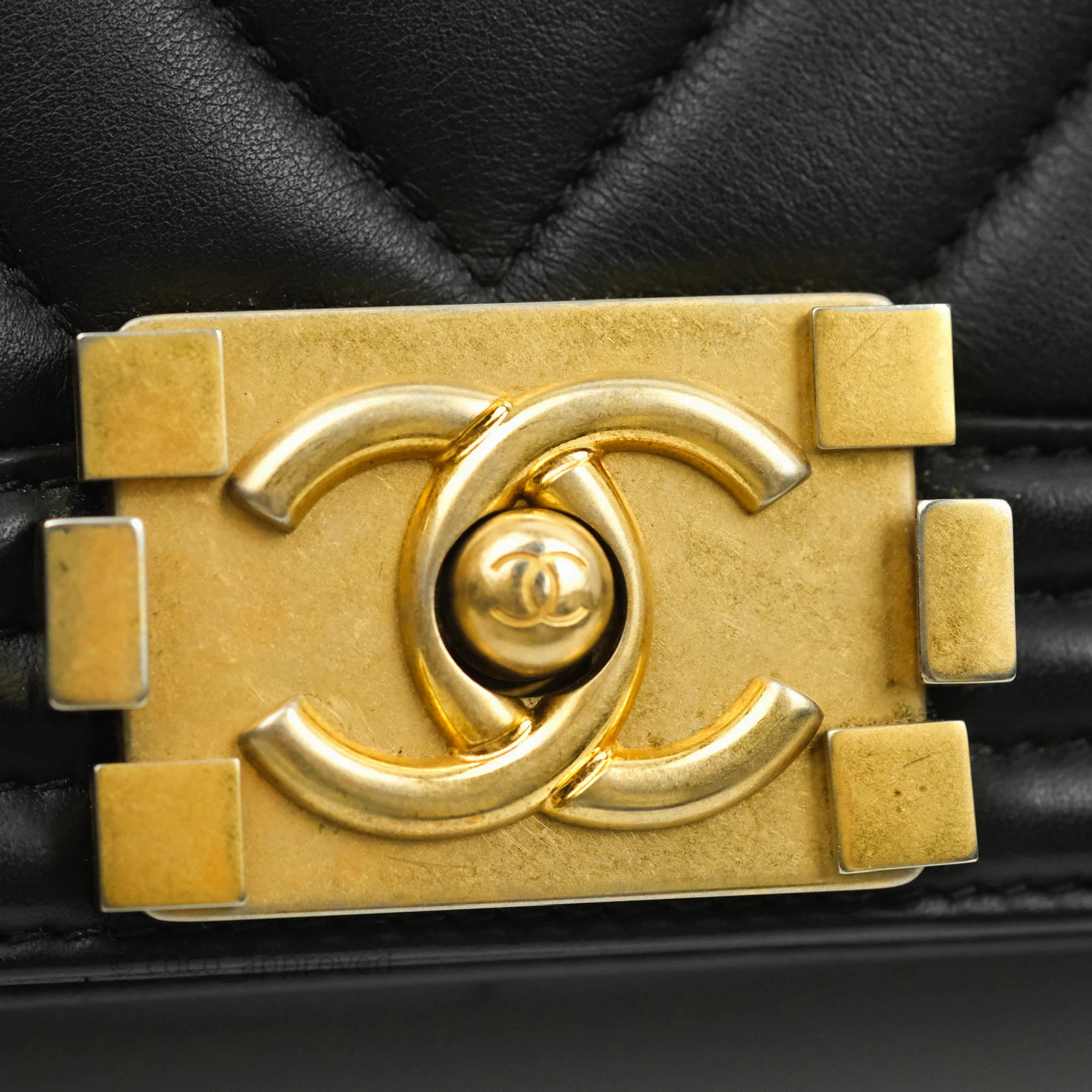 Chanel Medium Chevron Boy Black Calfskin Aged Gold Hardware