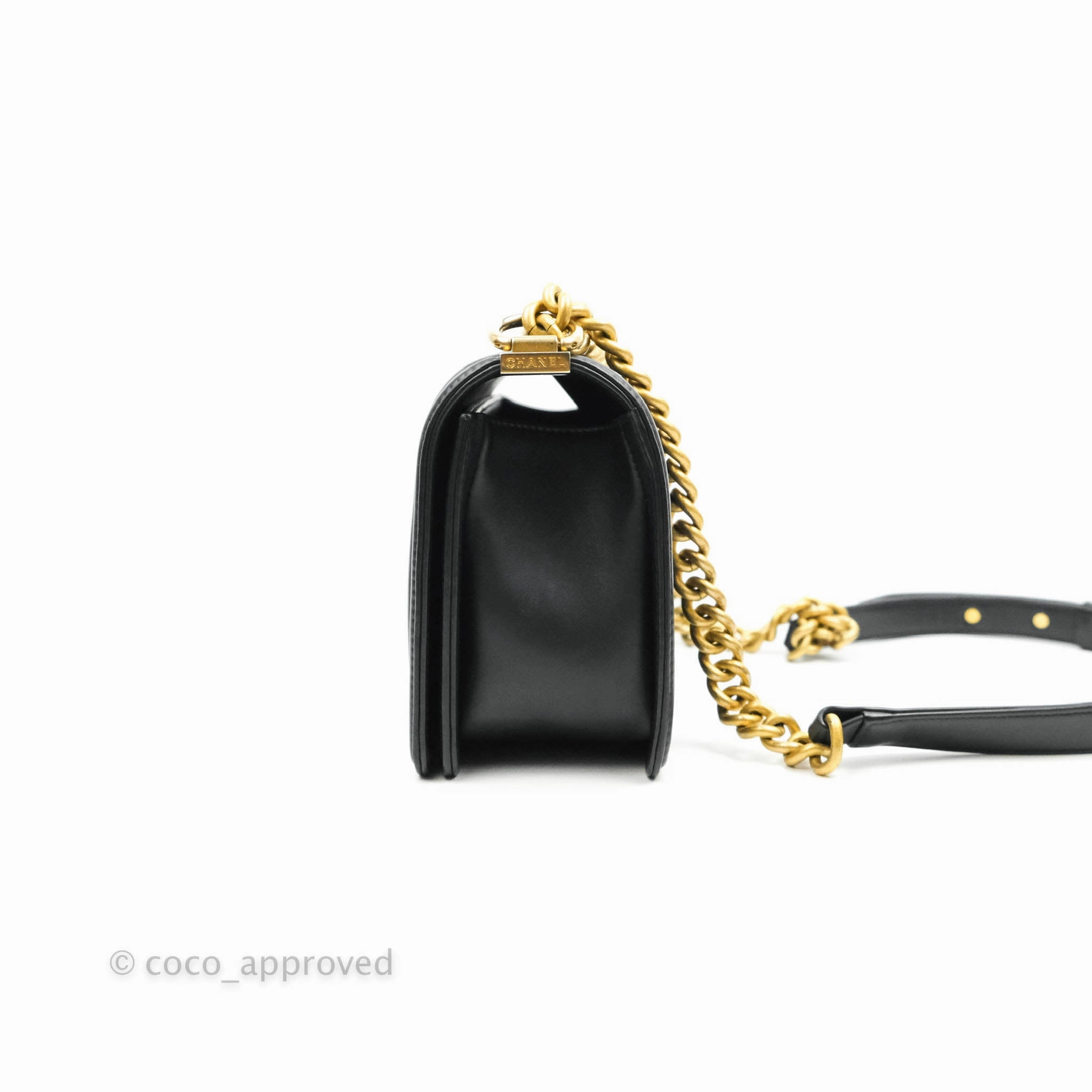 Chanel Medium Chevron Boy Black Calfskin Aged Gold Hardware