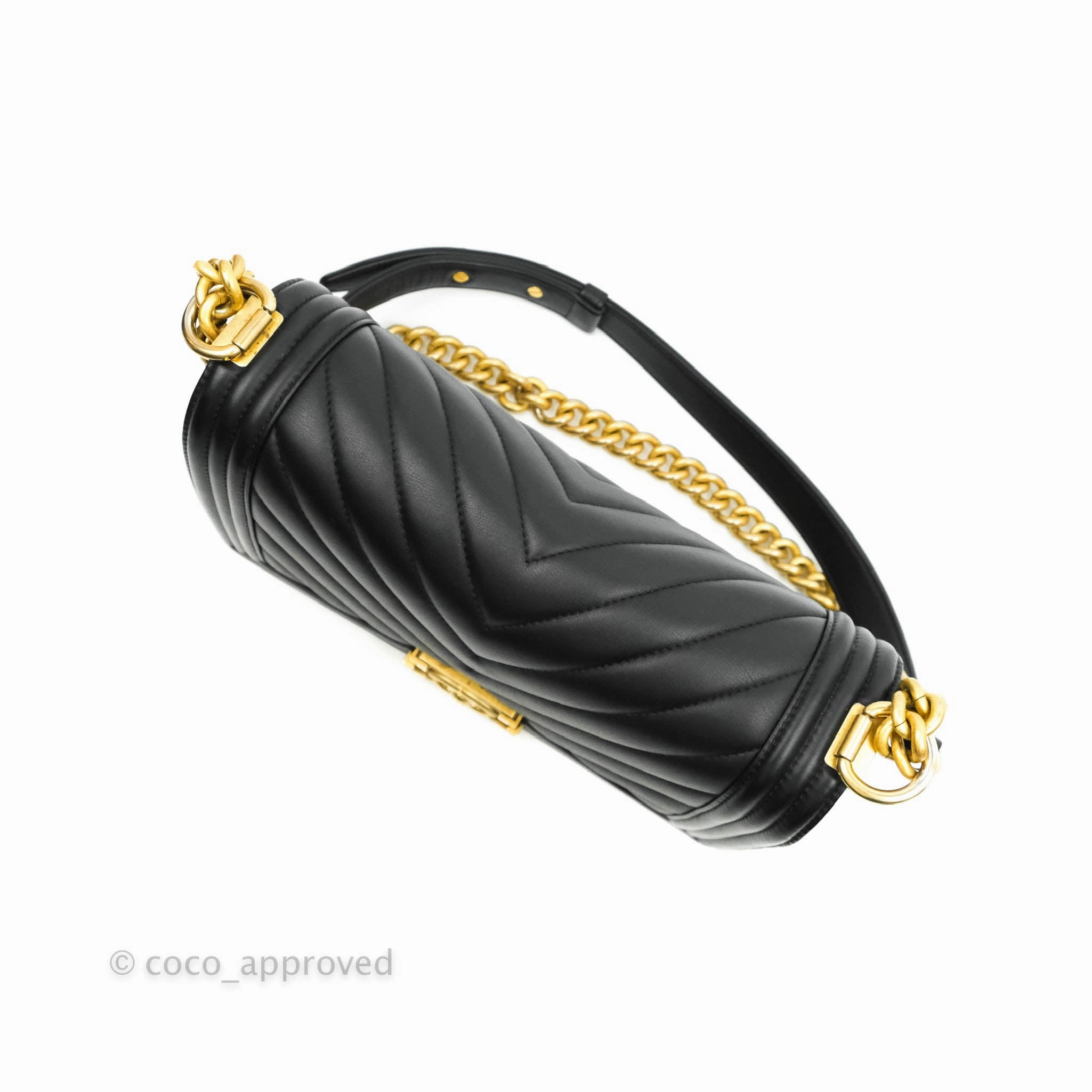 Chanel Medium Chevron Boy Black Calfskin Aged Gold Hardware