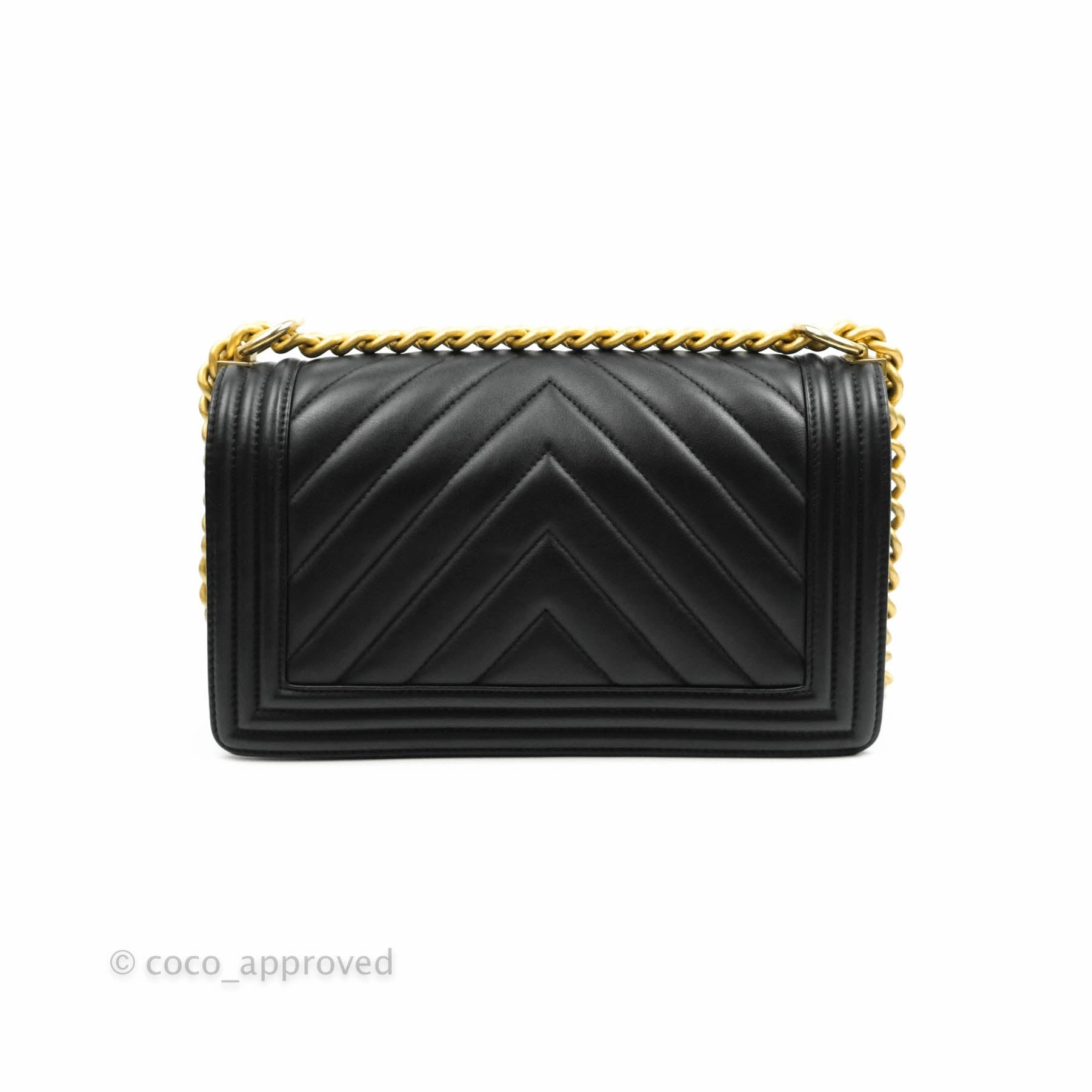 Chanel Medium Chevron Boy Black Calfskin Aged Gold Hardware