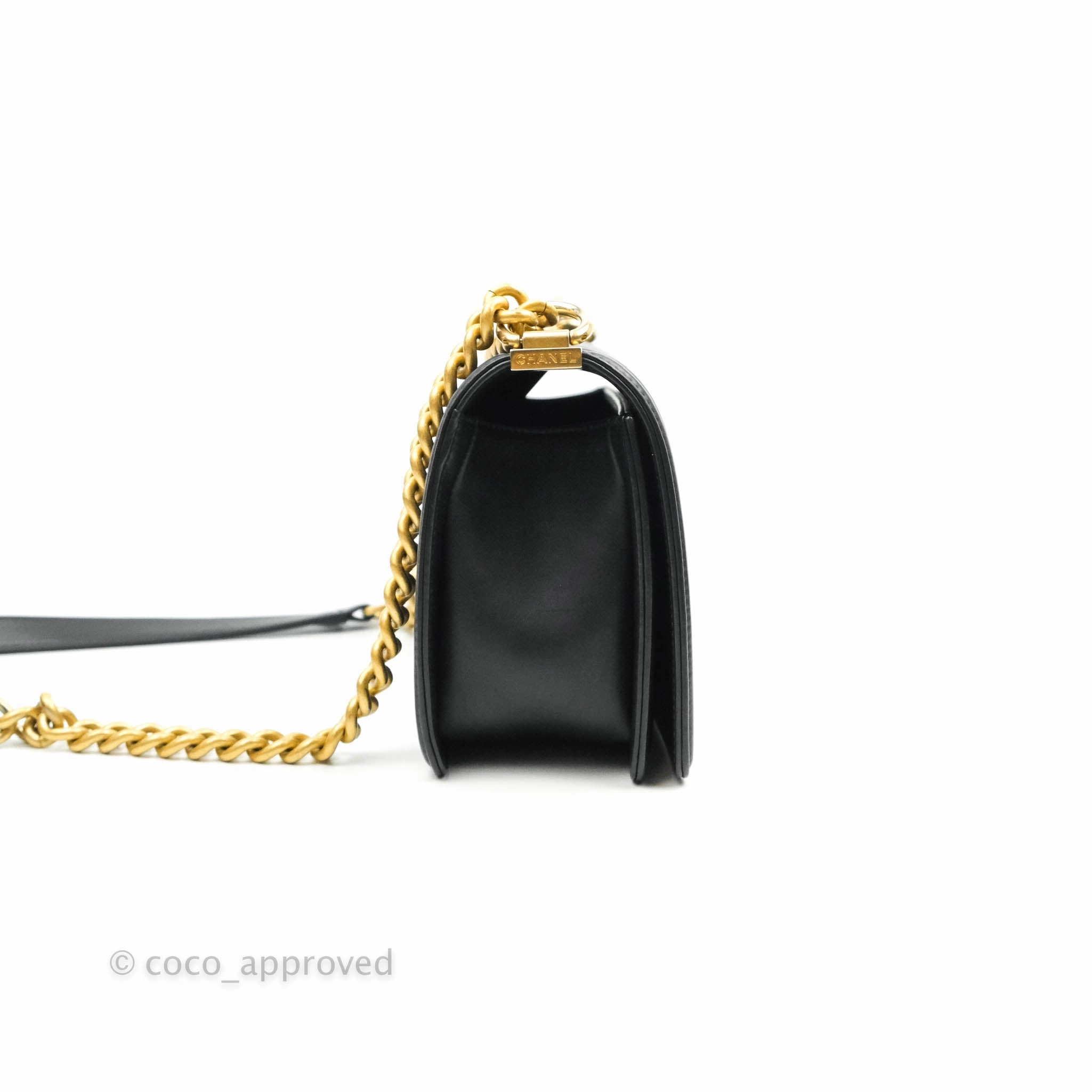 Chanel Medium Chevron Boy Black Calfskin Aged Gold Hardware