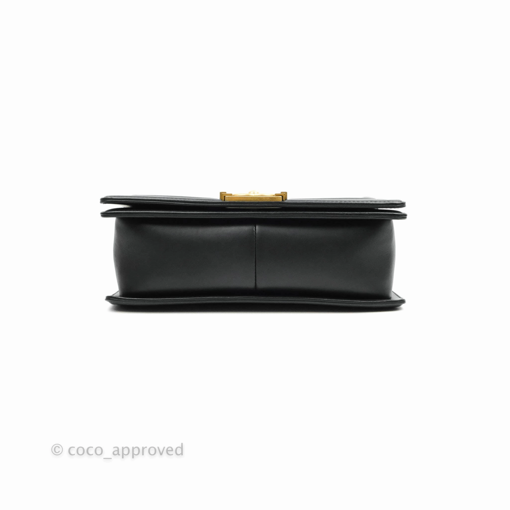 Chanel Medium Chevron Boy Black Calfskin Aged Gold Hardware