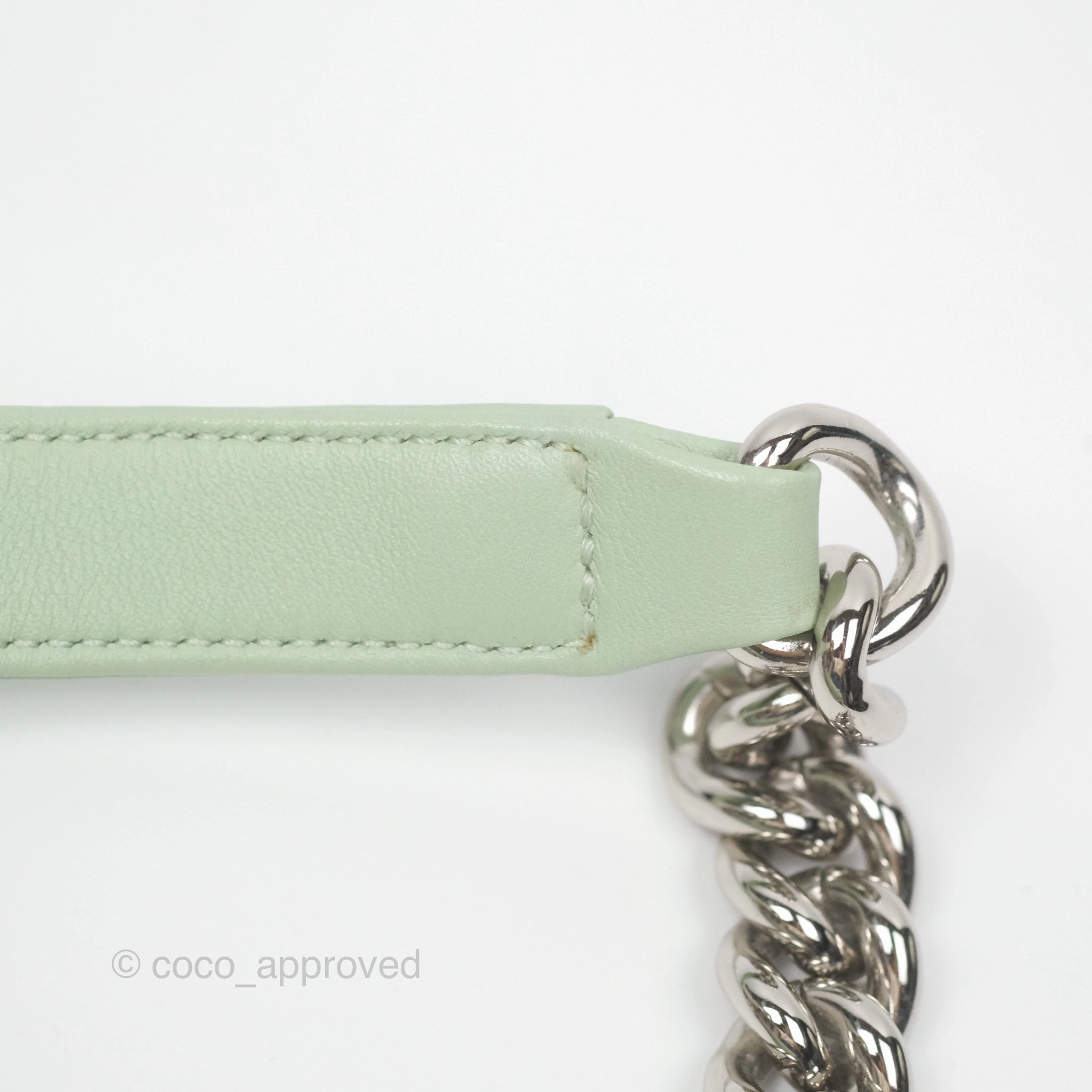 Chanel Medium Chevron Boy Mint Green Calfskin Silver Hardware