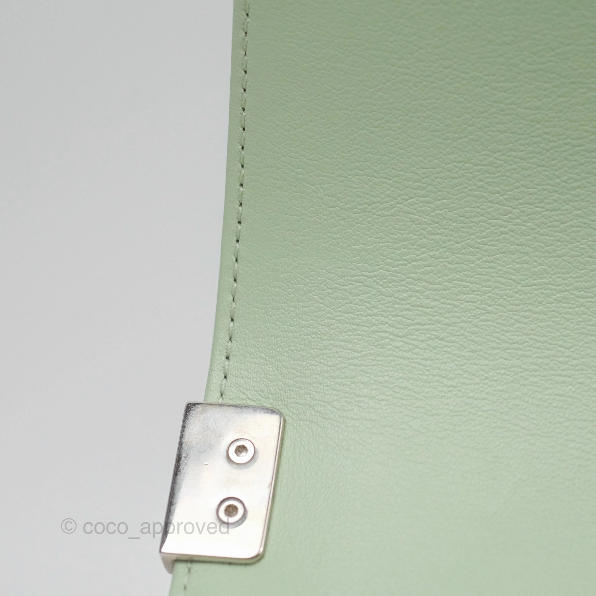 Chanel Medium Chevron Boy Mint Green Calfskin Silver Hardware