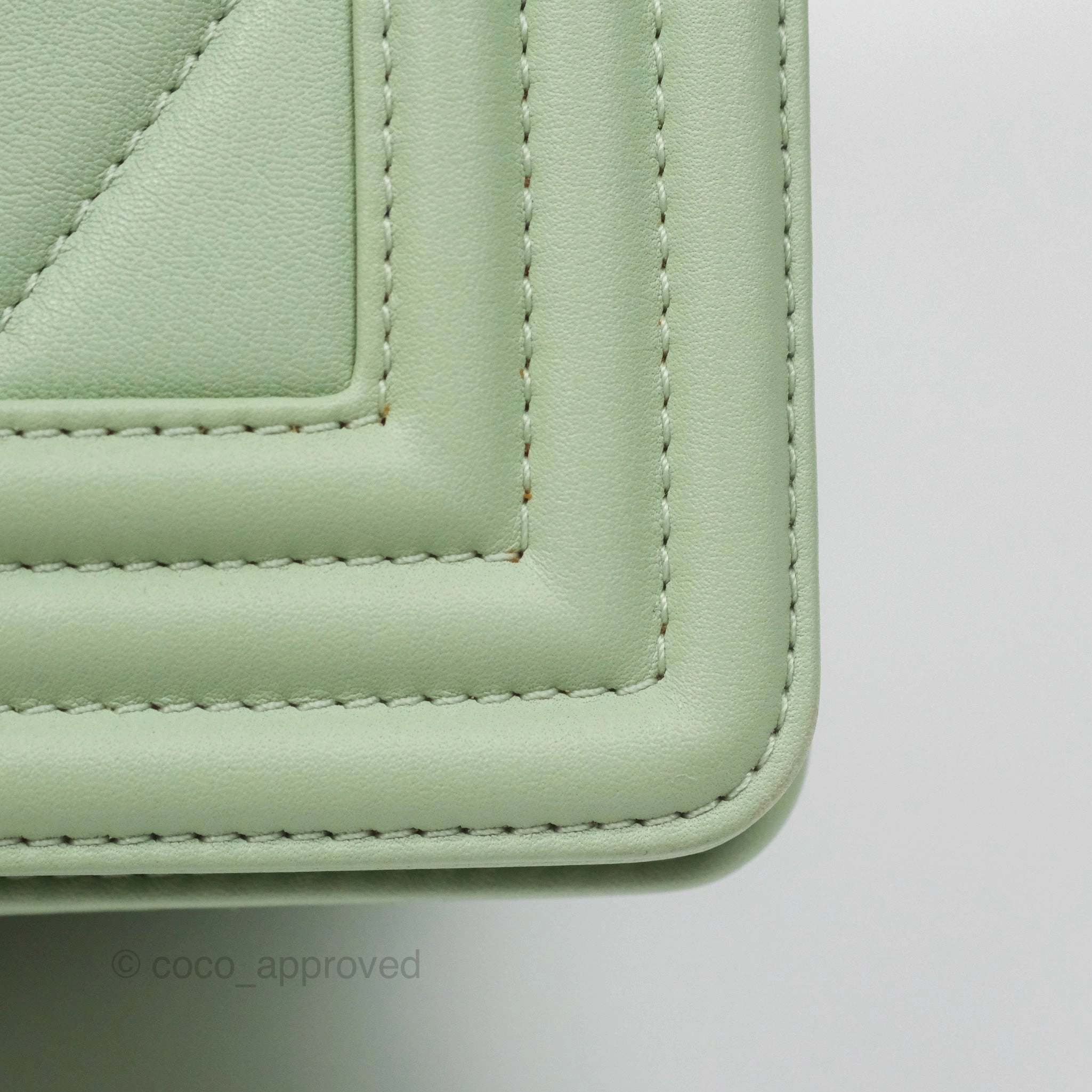 Chanel Medium Chevron Boy Mint Green Calfskin Silver Hardware