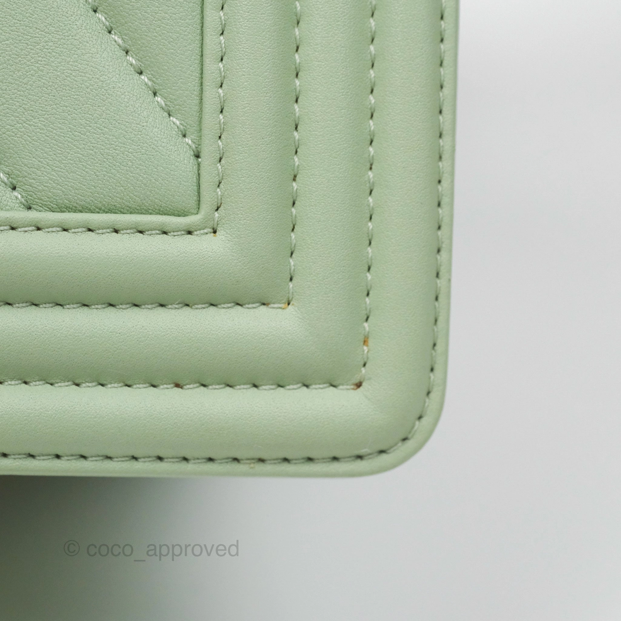 Chanel Medium Chevron Boy Mint Green Calfskin Silver Hardware