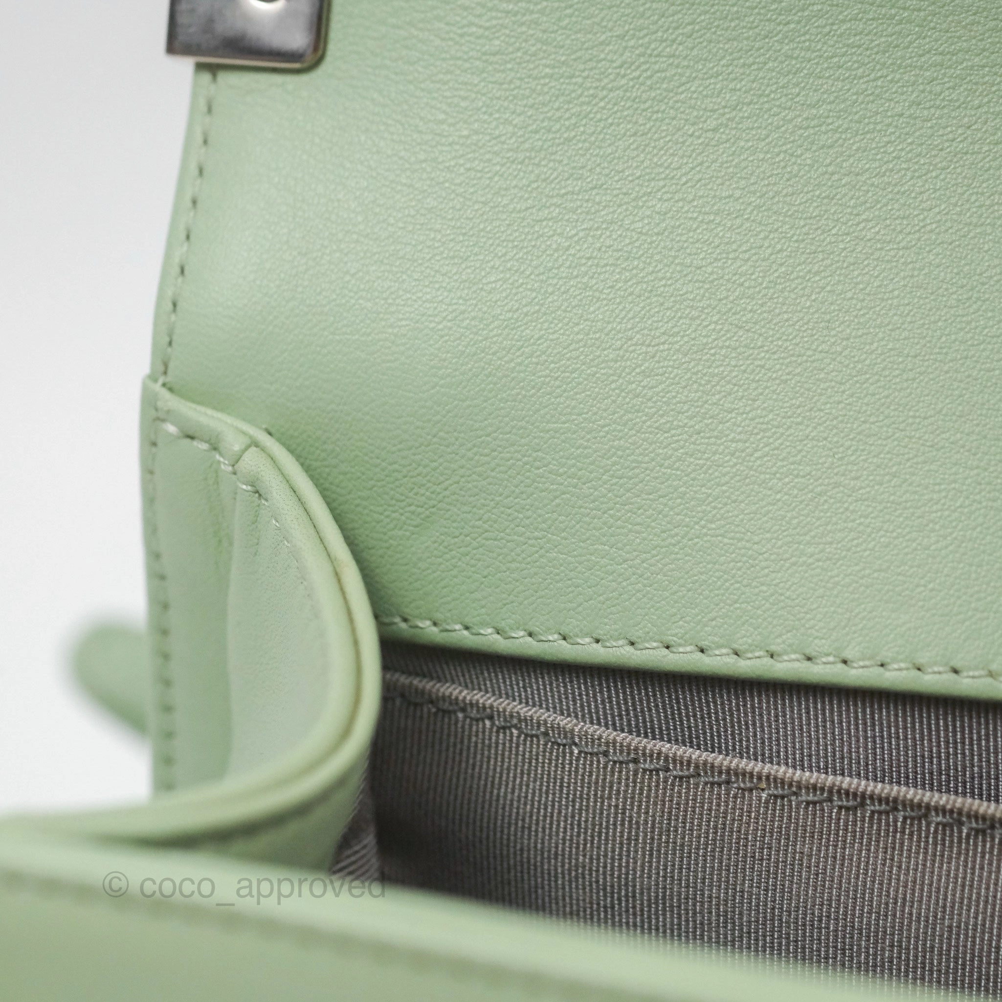 Chanel Medium Chevron Boy Mint Green Calfskin Silver Hardware