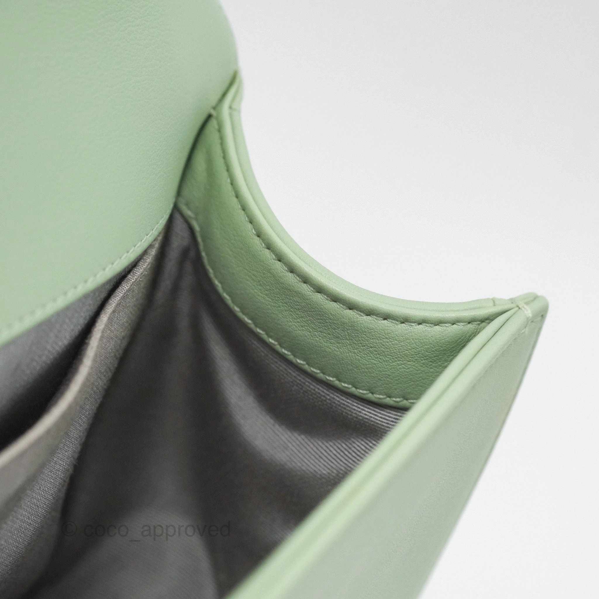 Chanel Medium Chevron Boy Mint Green Calfskin Silver Hardware