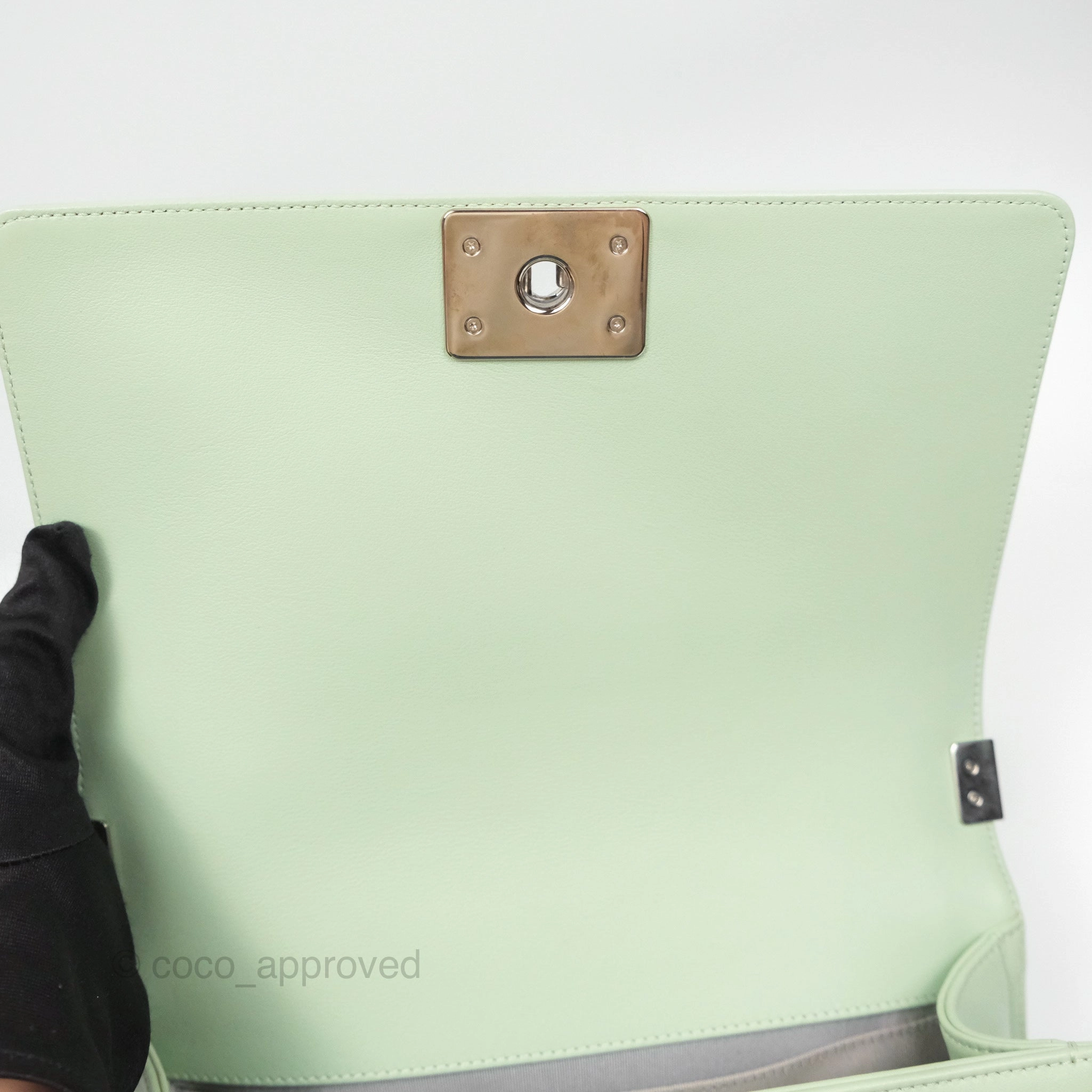 Chanel Medium Chevron Boy Mint Green Calfskin Silver Hardware