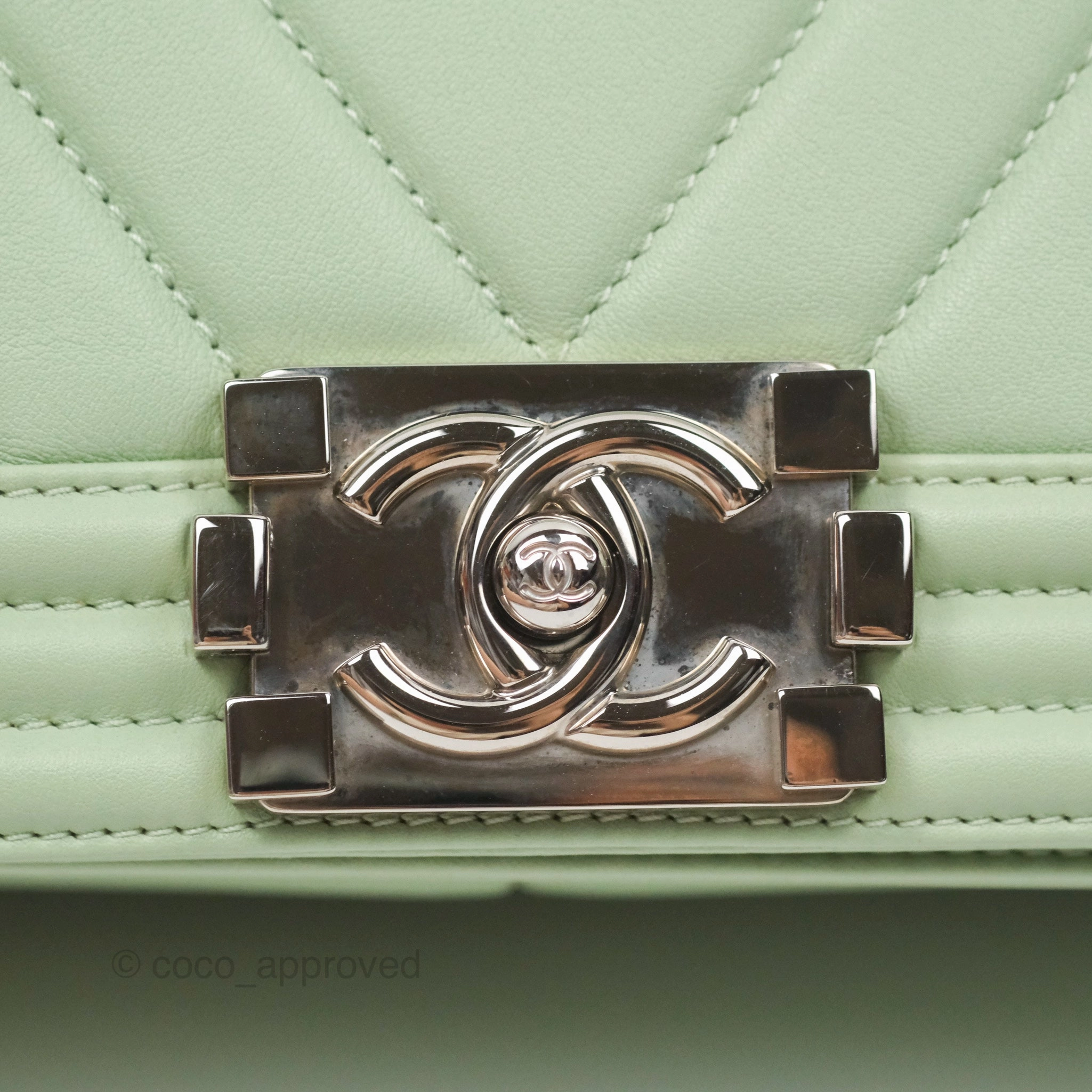 Chanel Medium Chevron Boy Mint Green Calfskin Silver Hardware