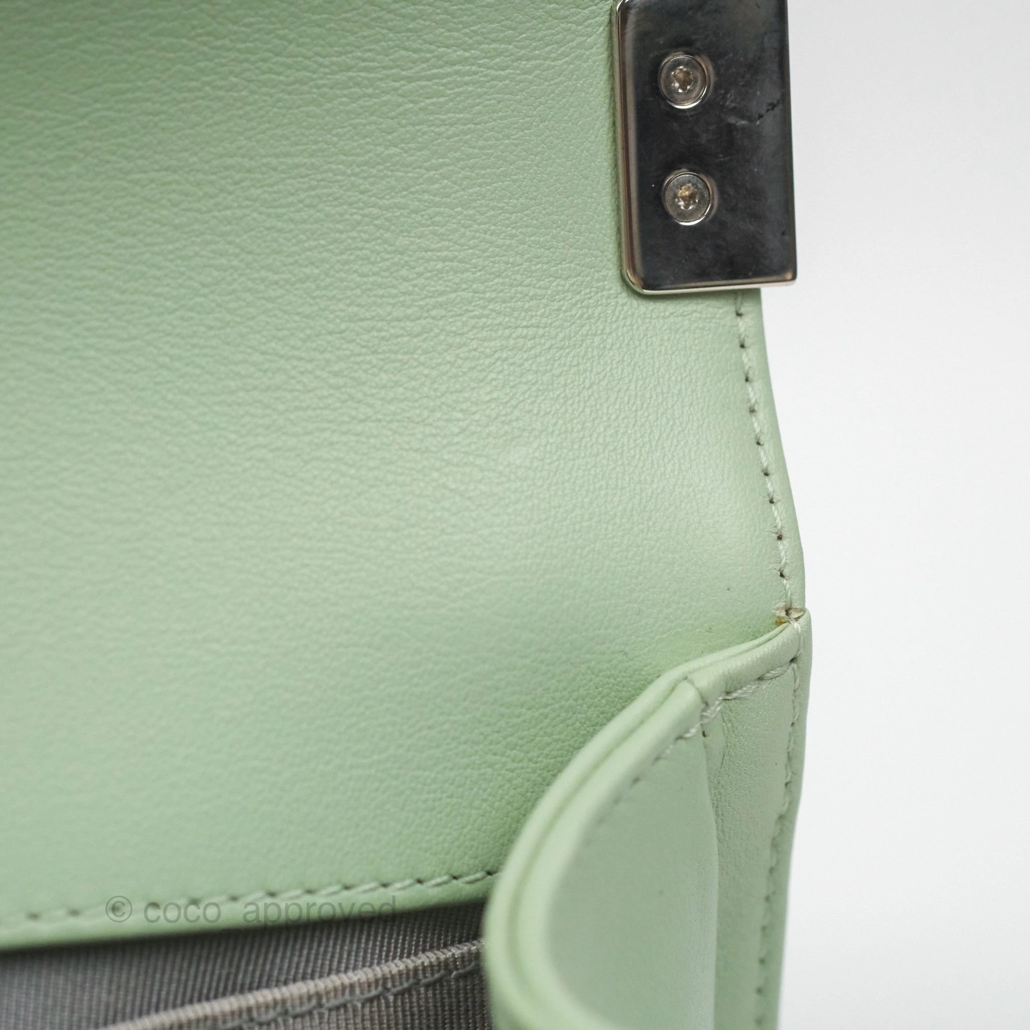 Chanel Medium Chevron Boy Mint Green Calfskin Silver Hardware