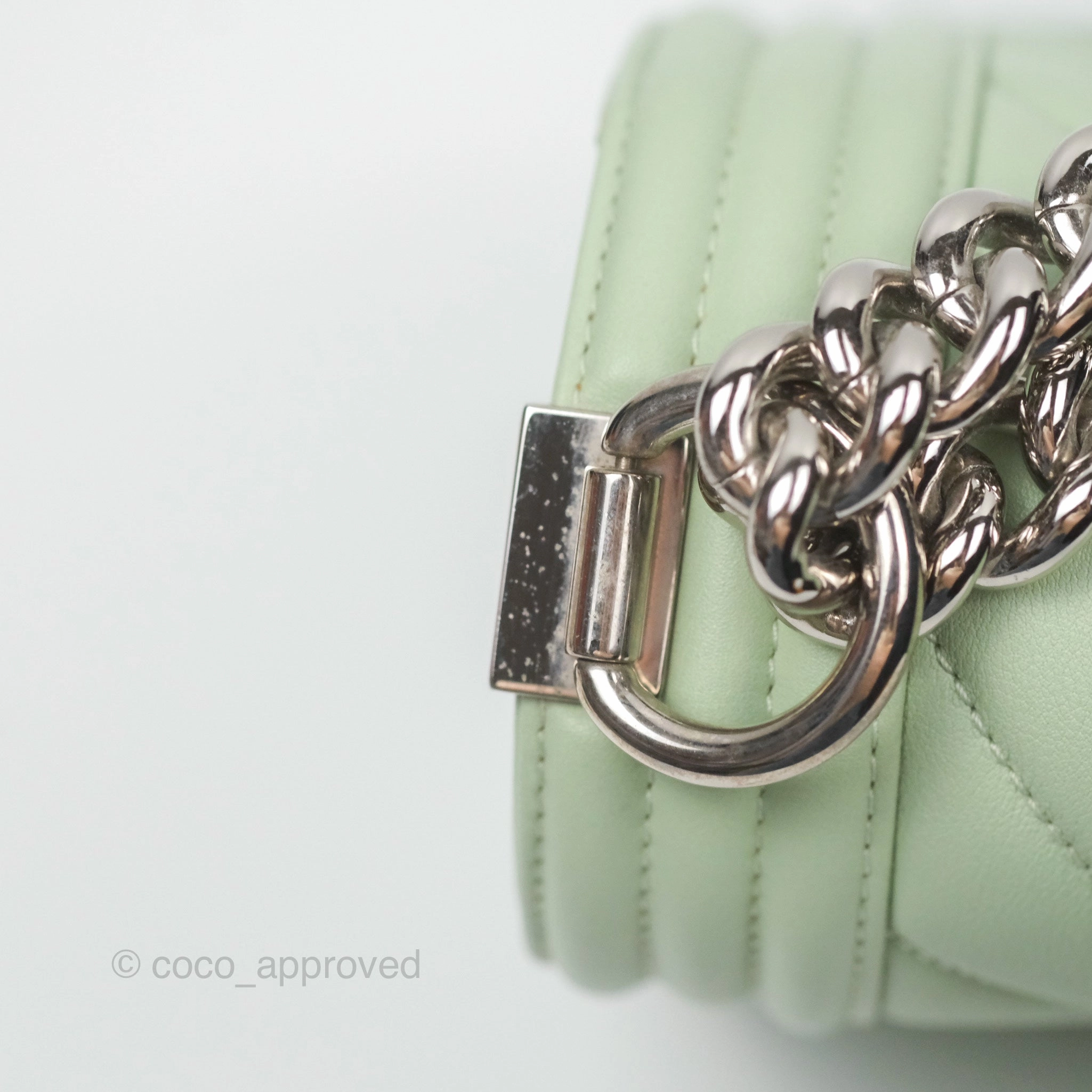 Chanel Medium Chevron Boy Mint Green Calfskin Silver Hardware