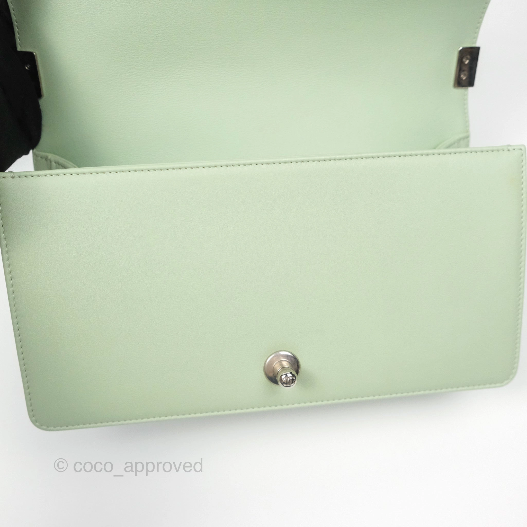 Chanel Medium Chevron Boy Mint Green Calfskin Silver Hardware