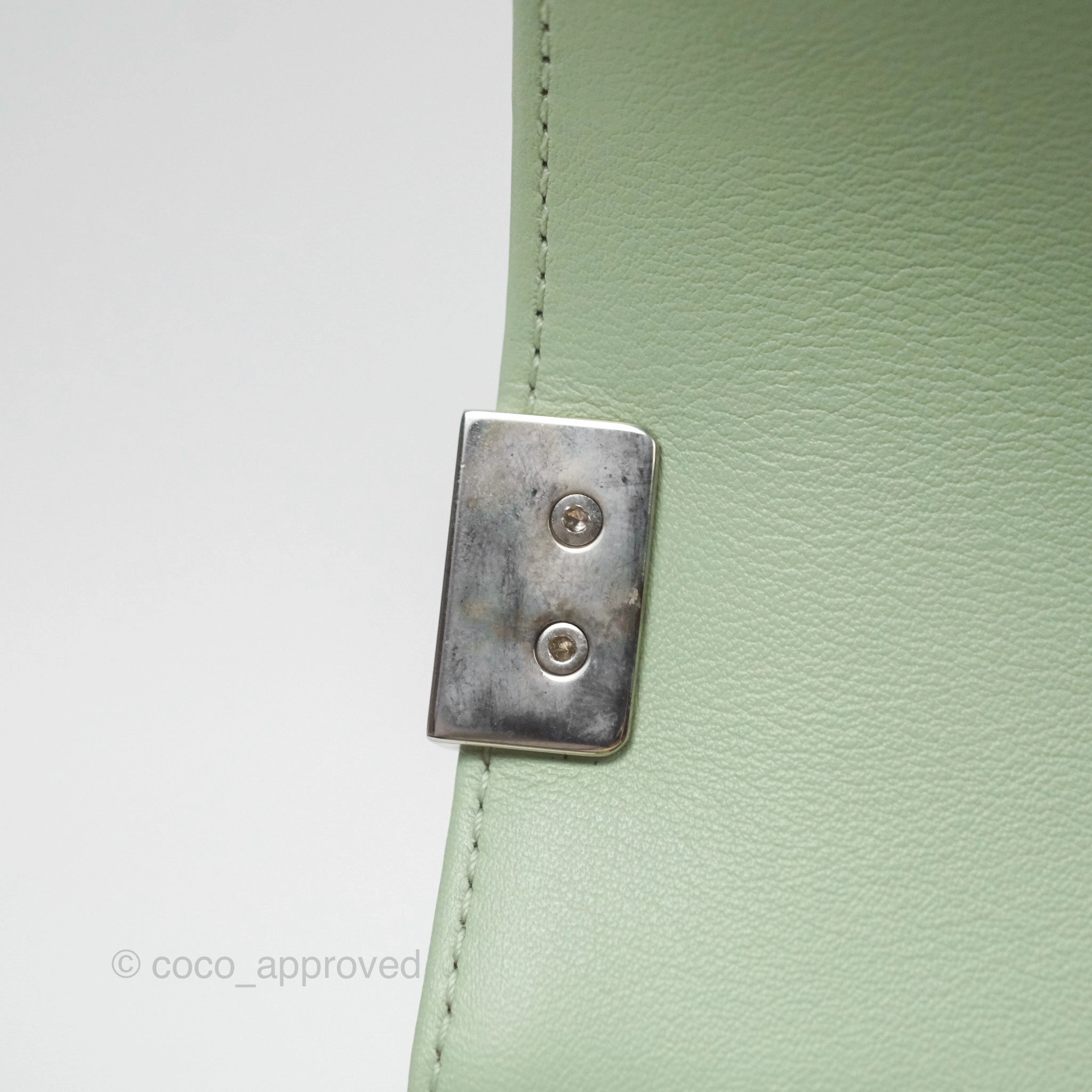 Chanel Medium Chevron Boy Mint Green Calfskin Silver Hardware