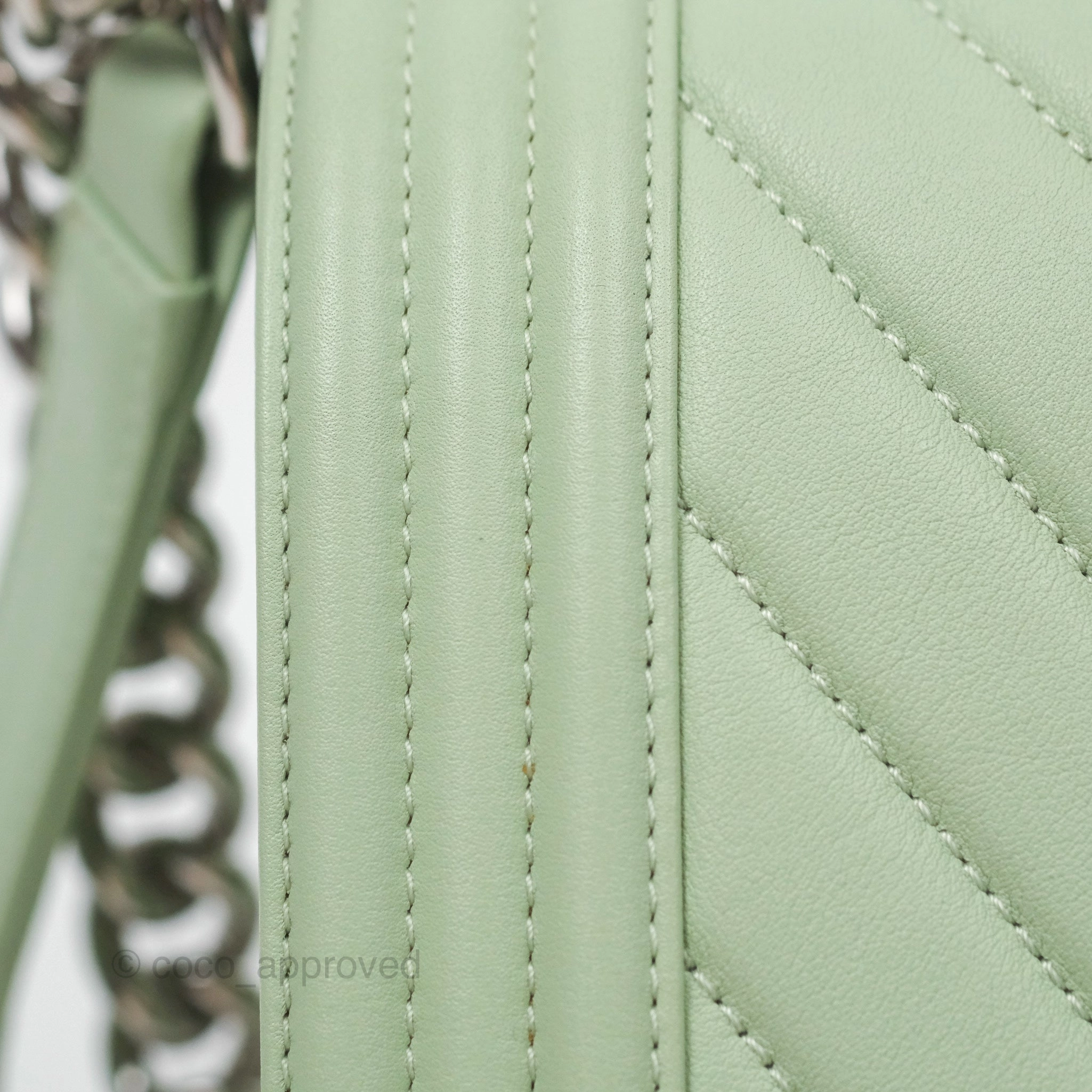 Chanel Medium Chevron Boy Mint Green Calfskin Silver Hardware
