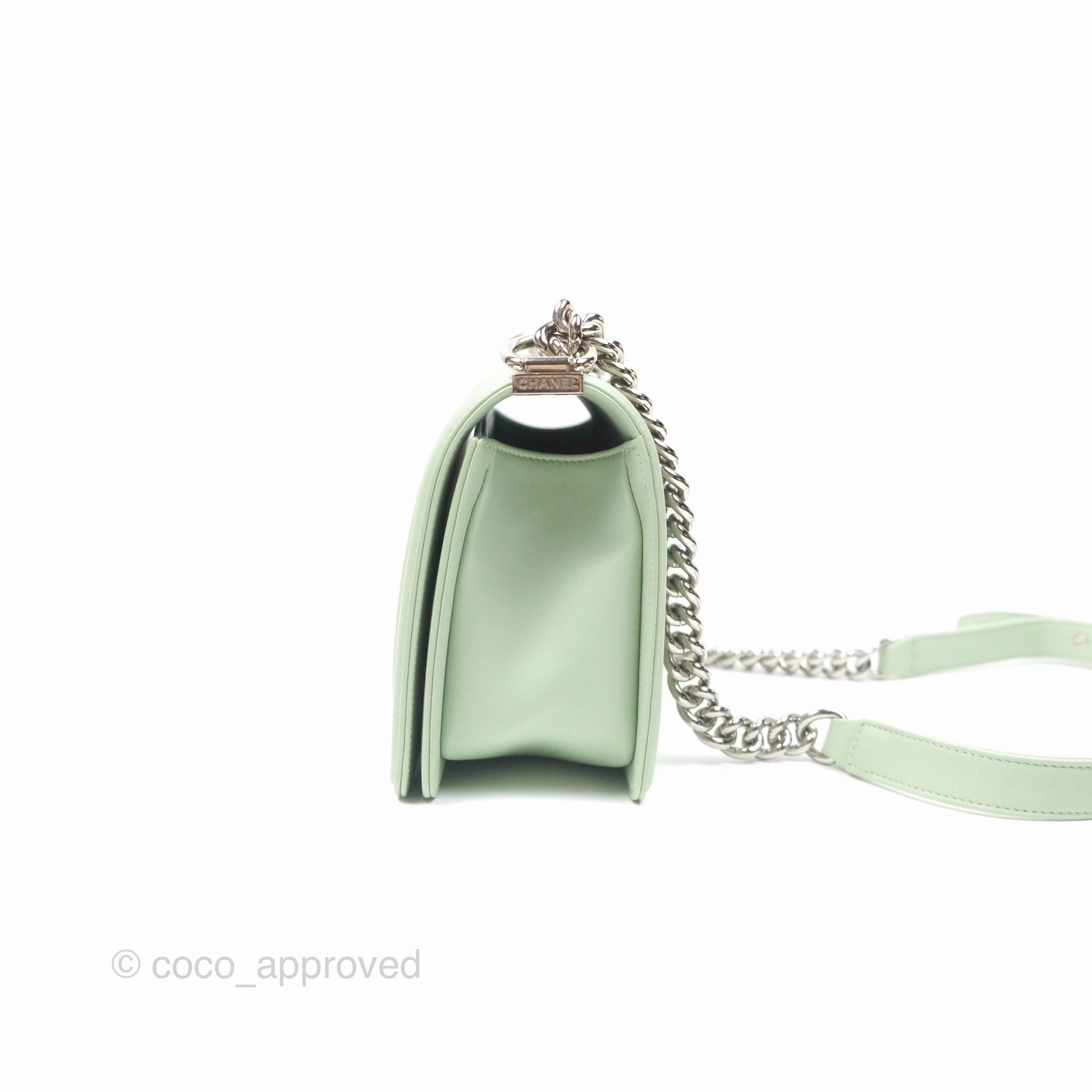 Chanel Medium Chevron Boy Mint Green Calfskin Silver Hardware