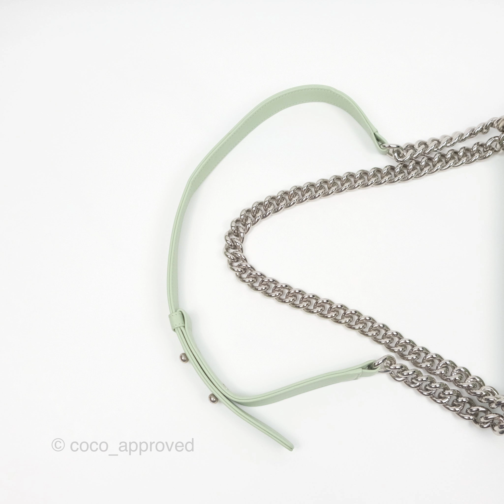 Chanel Medium Chevron Boy Mint Green Calfskin Silver Hardware