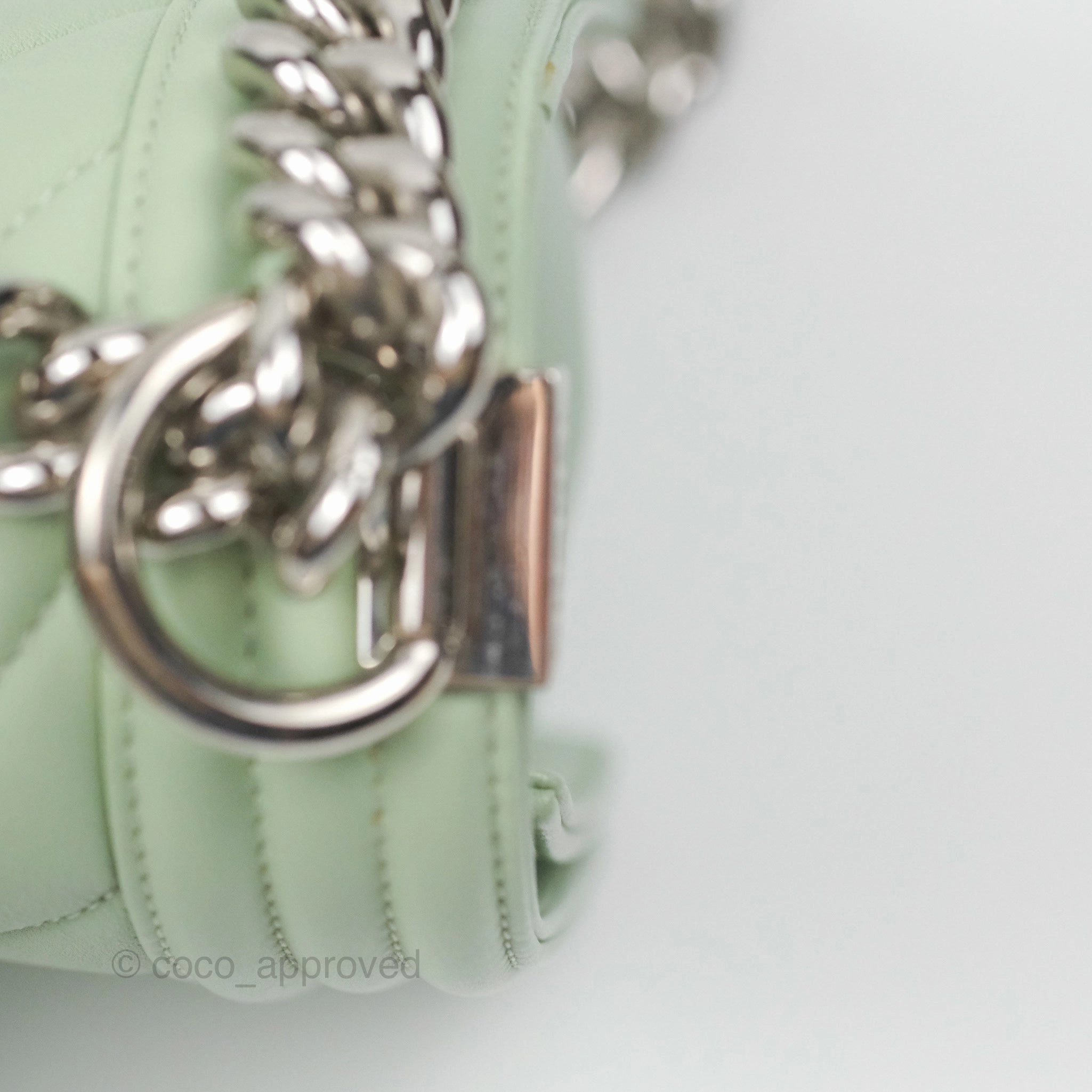 Chanel Medium Chevron Boy Mint Green Calfskin Silver Hardware