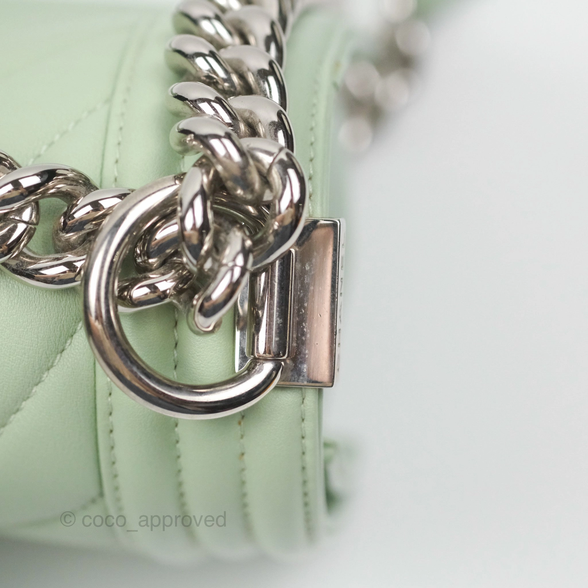 Chanel Medium Chevron Boy Mint Green Calfskin Silver Hardware