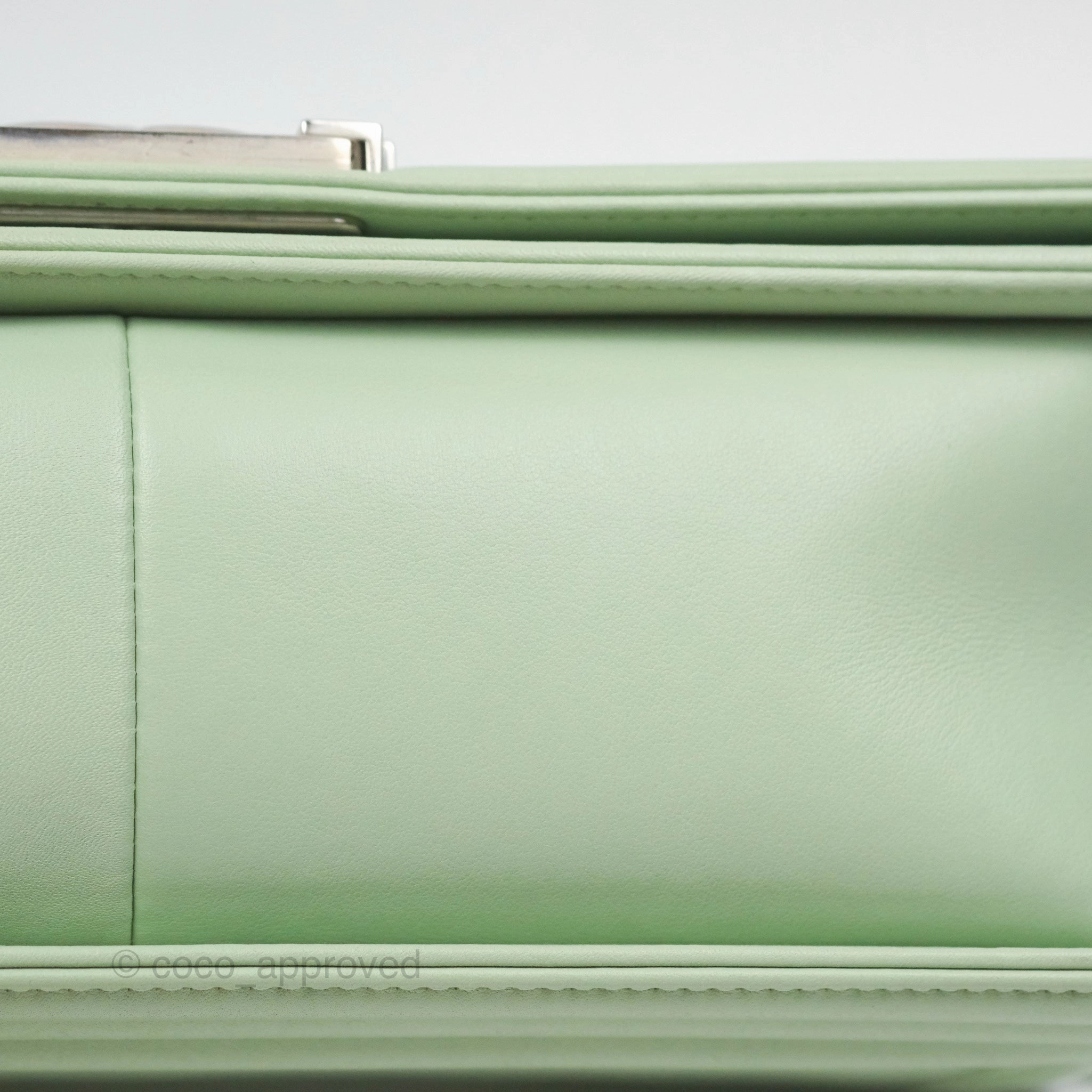 Chanel Medium Chevron Boy Mint Green Calfskin Silver Hardware