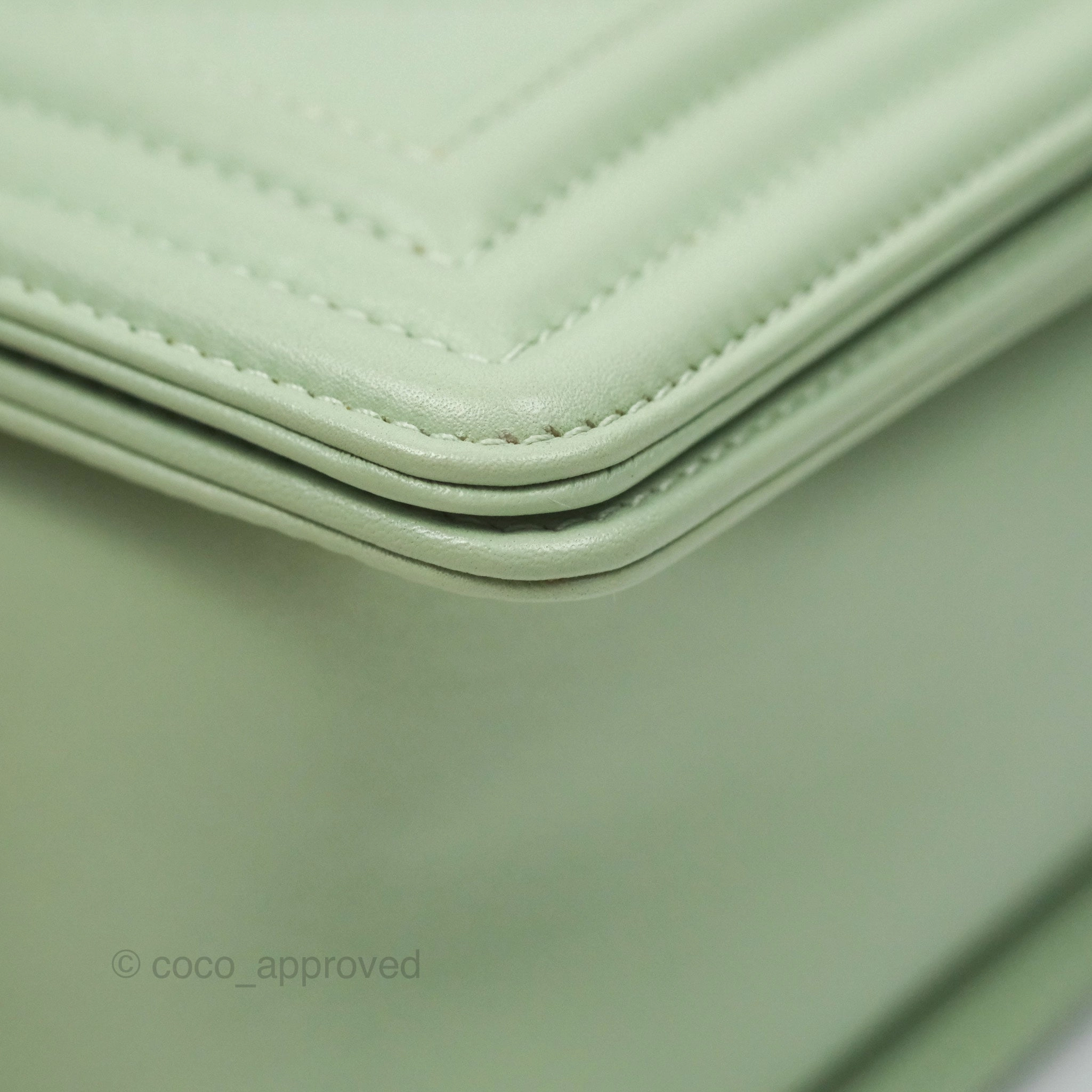 Chanel Medium Chevron Boy Mint Green Calfskin Silver Hardware