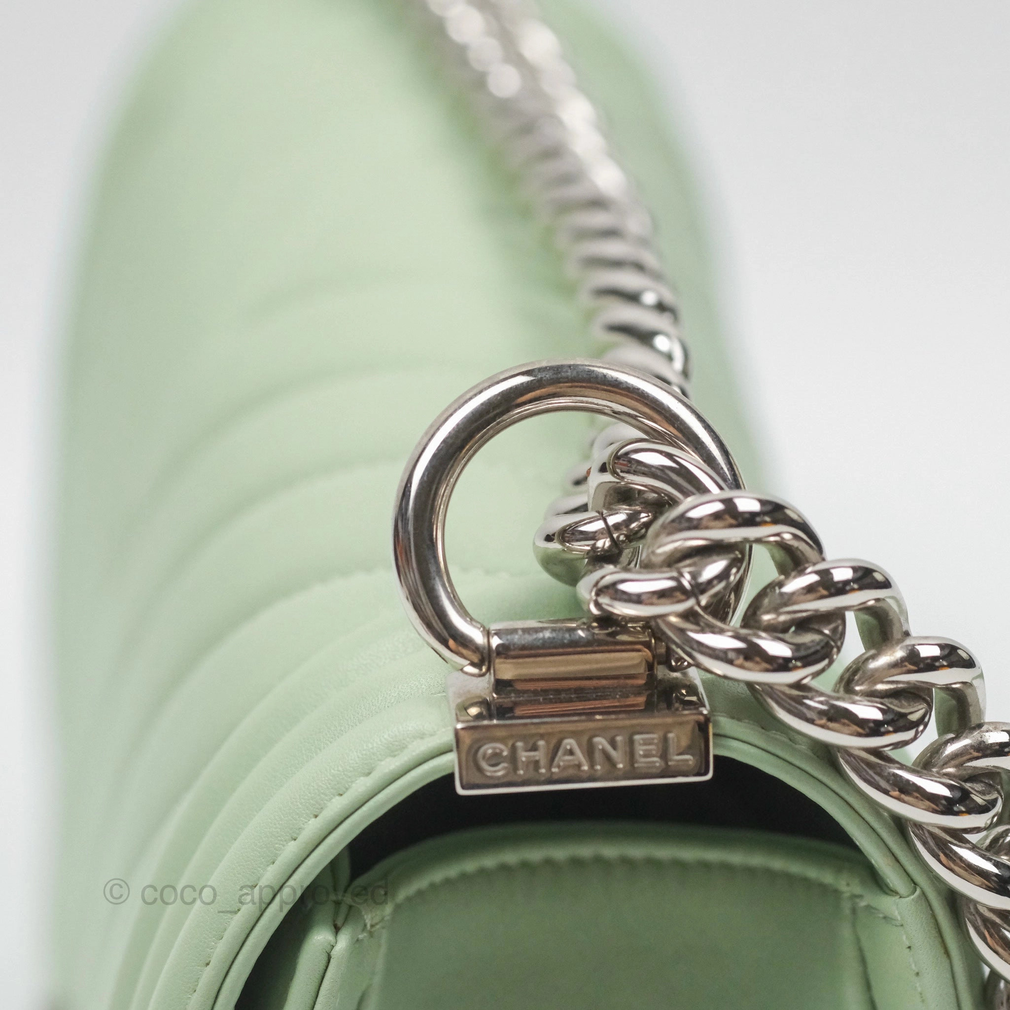 Chanel Medium Chevron Boy Mint Green Calfskin Silver Hardware