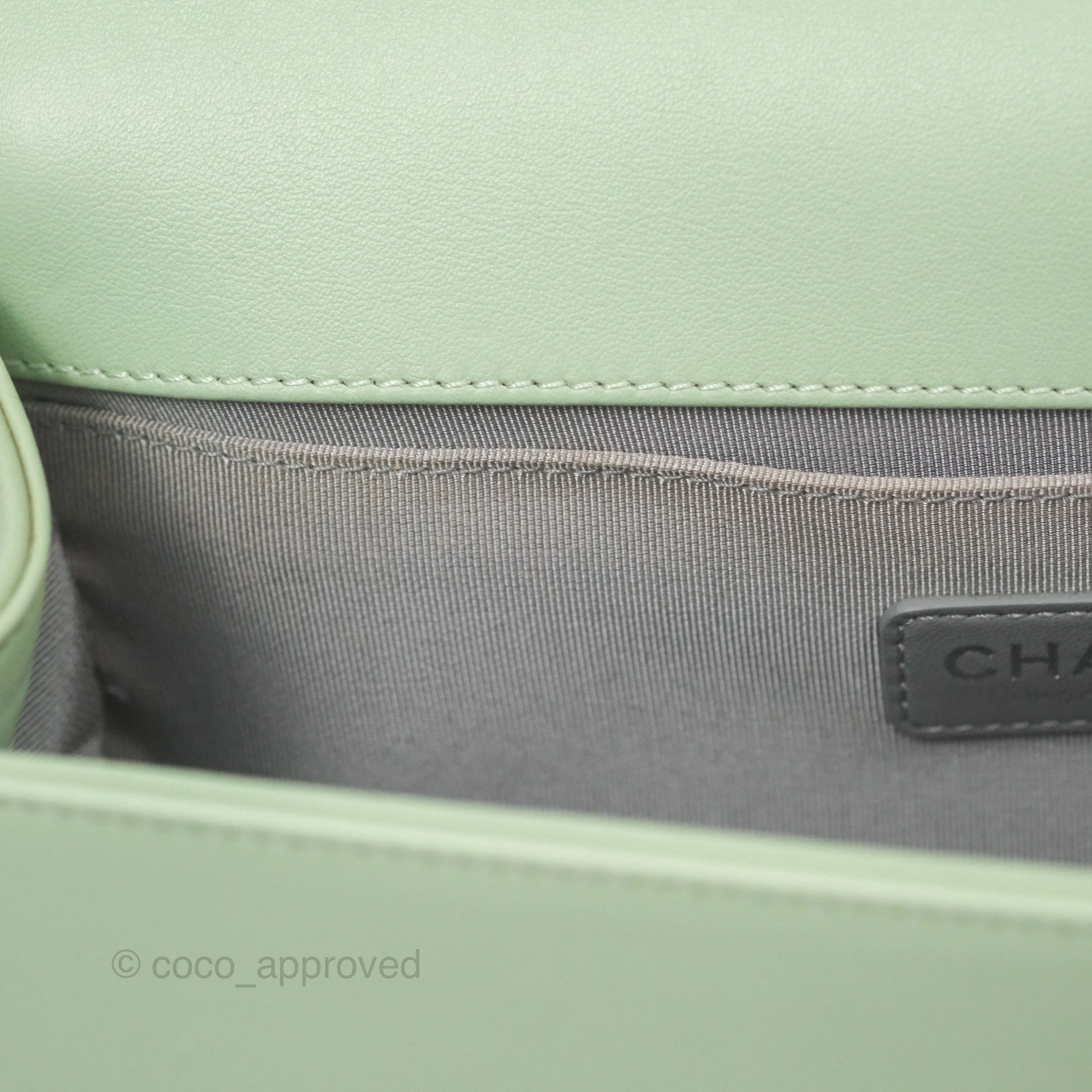 Chanel Medium Chevron Boy Mint Green Calfskin Silver Hardware