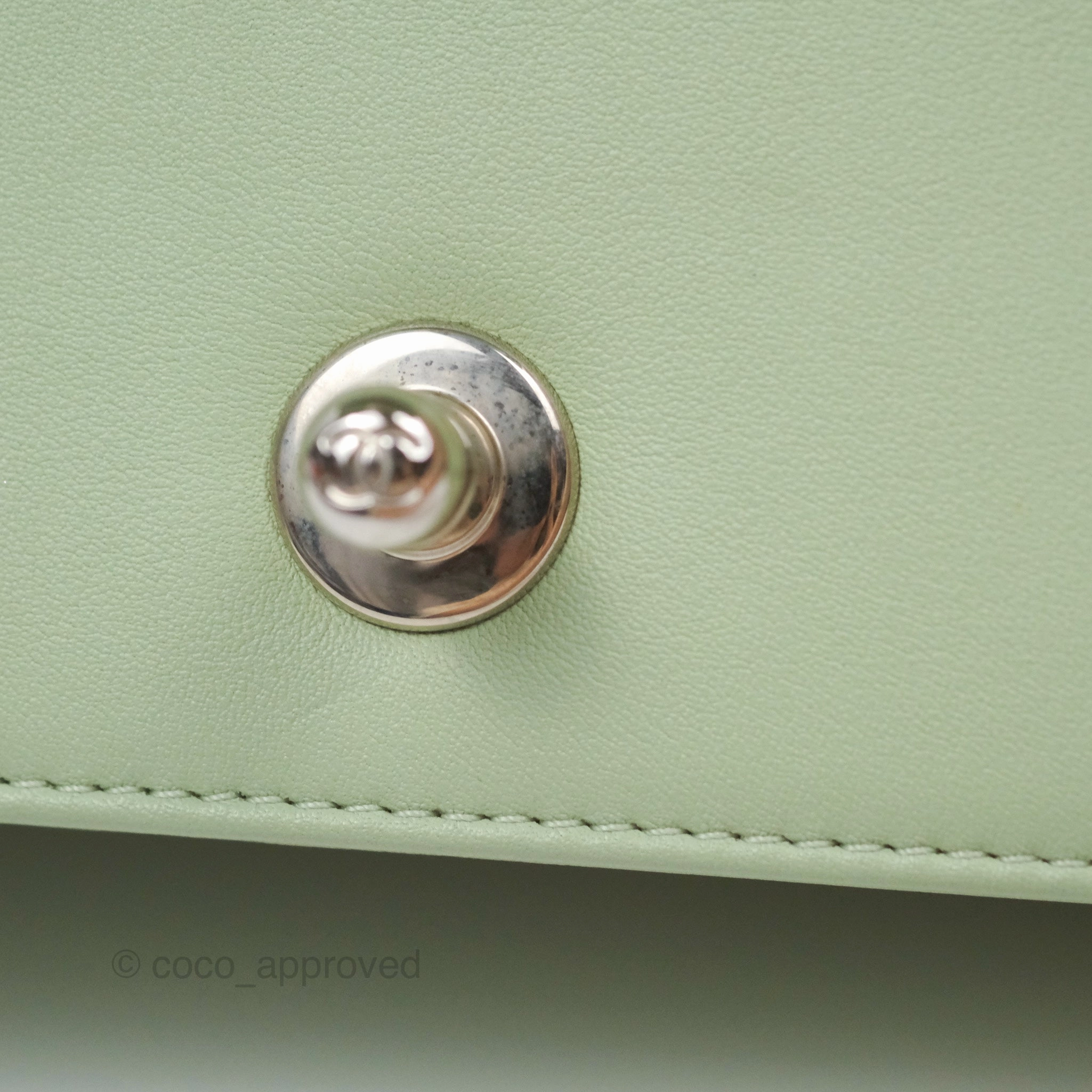 Chanel Medium Chevron Boy Mint Green Calfskin Silver Hardware