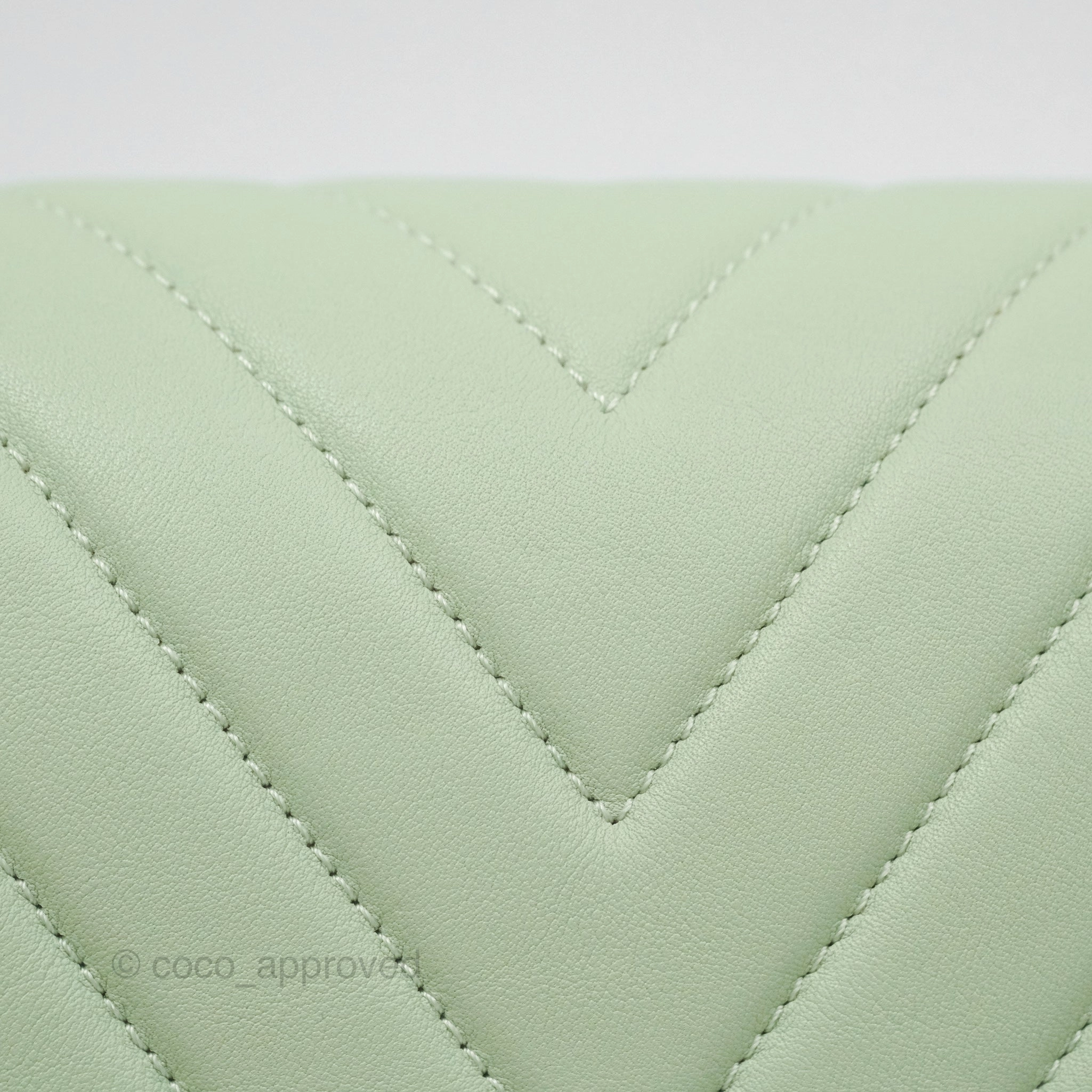 Chanel Medium Chevron Boy Mint Green Calfskin Silver Hardware