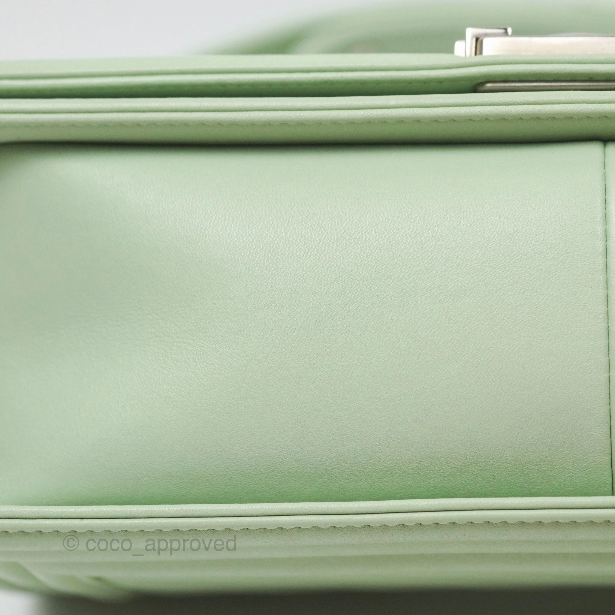 Chanel Medium Chevron Boy Mint Green Calfskin Silver Hardware