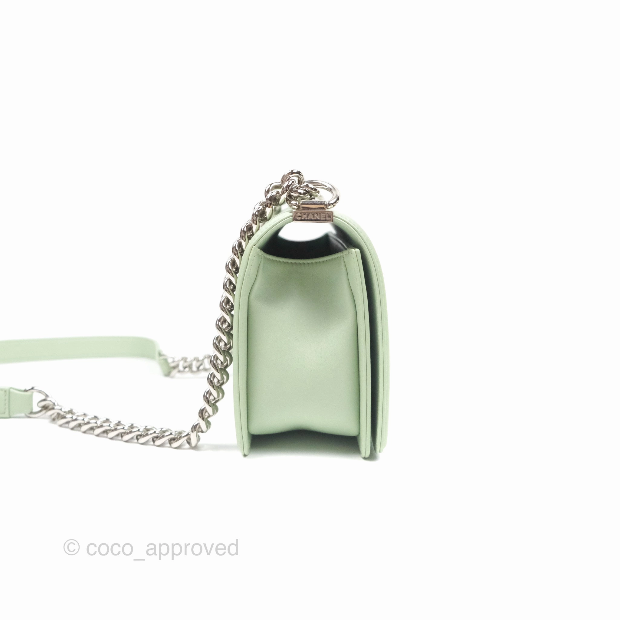 Chanel Medium Chevron Boy Mint Green Calfskin Silver Hardware