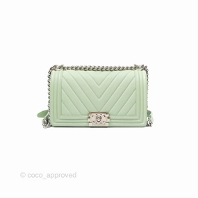 Chanel Medium Chevron Boy Mint Green Calfskin Silver Hardware