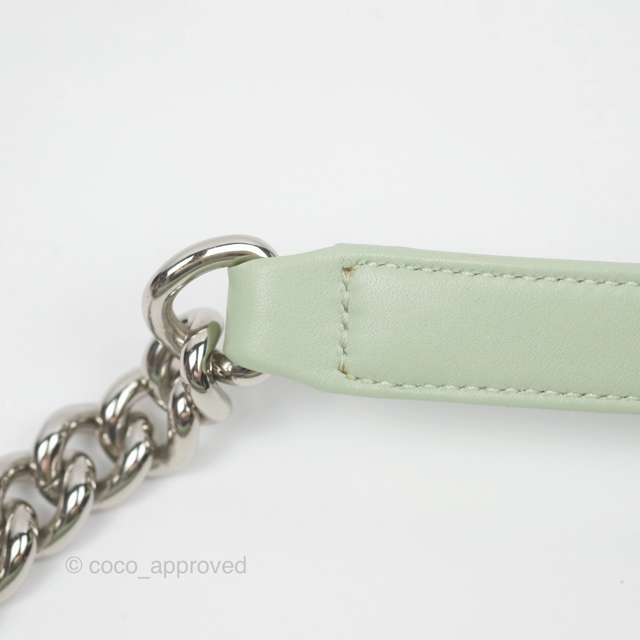 Chanel Medium Chevron Boy Mint Green Calfskin Silver Hardware