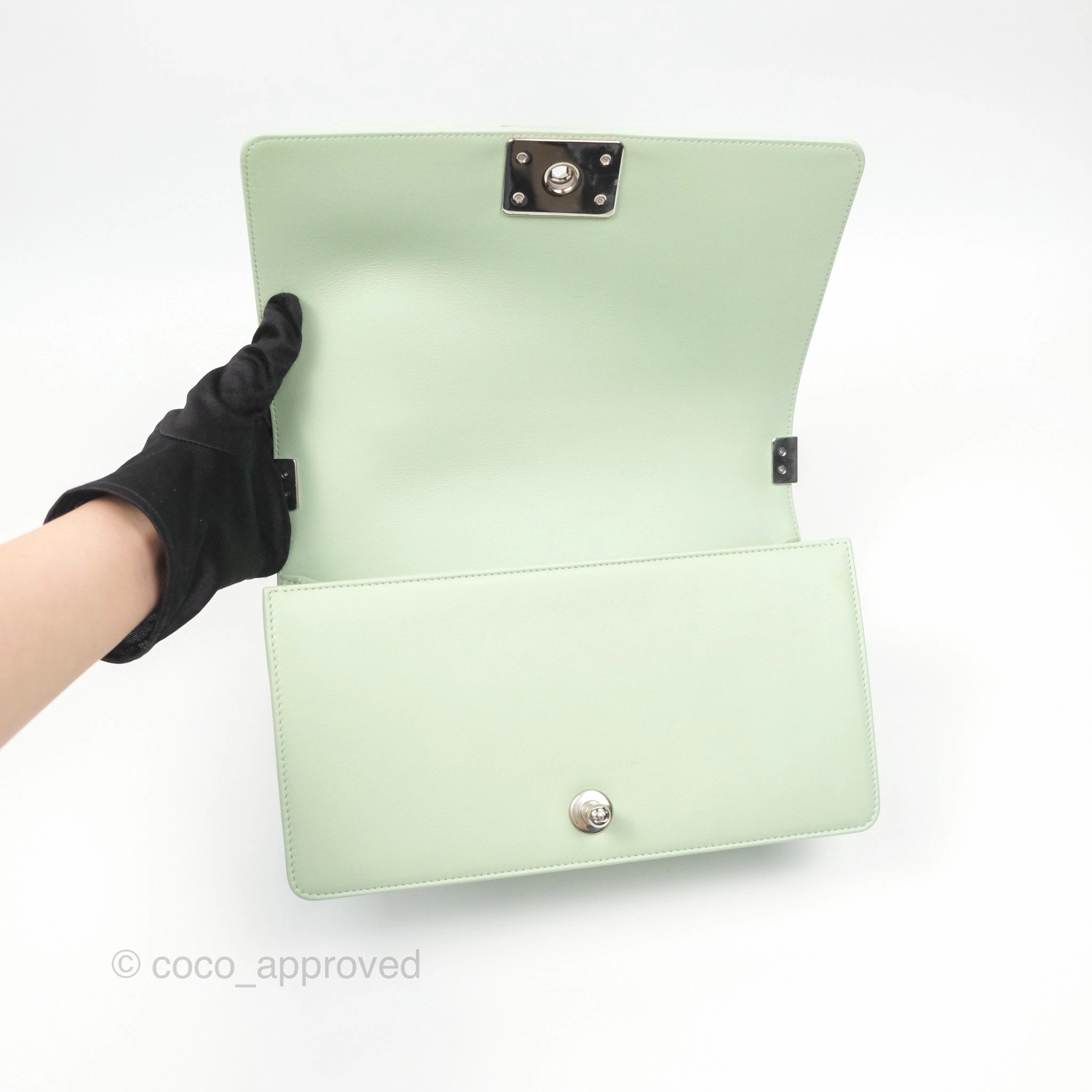 Chanel Medium Chevron Boy Mint Green Calfskin Silver Hardware