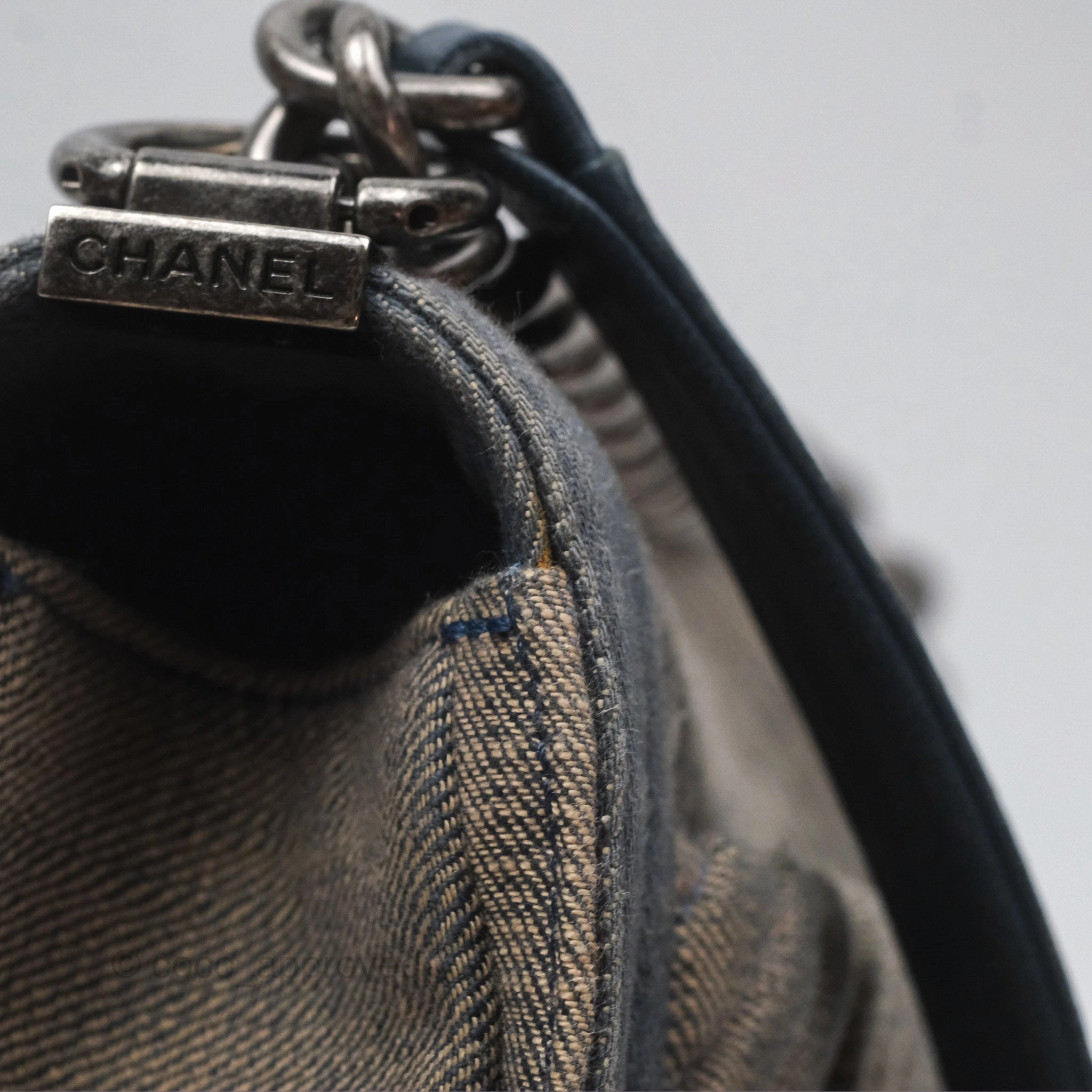 Chanel Medium Chevron Boy Washed Denim Ruthenium Hardware