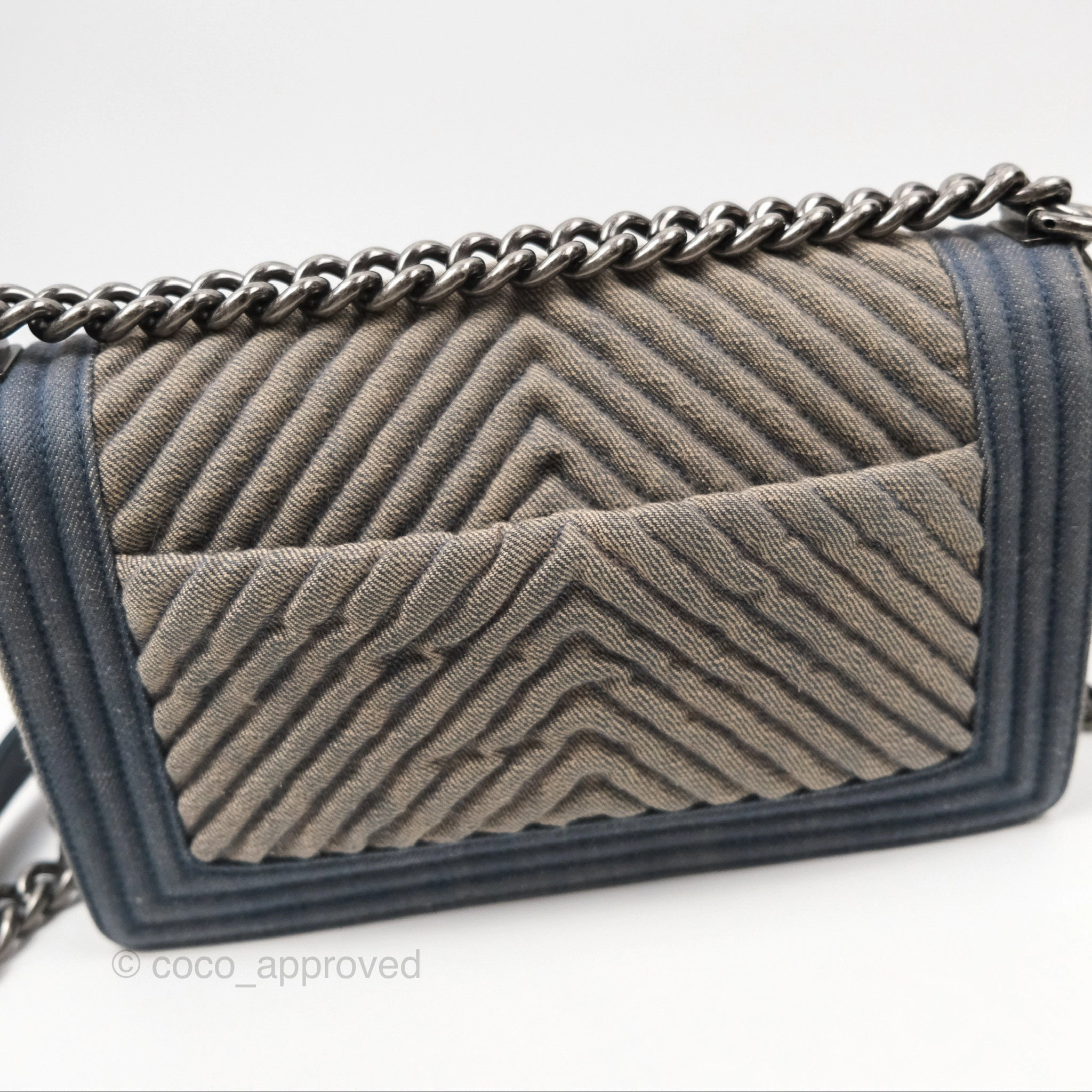 Chanel Medium Chevron Boy Washed Denim Ruthenium Hardware