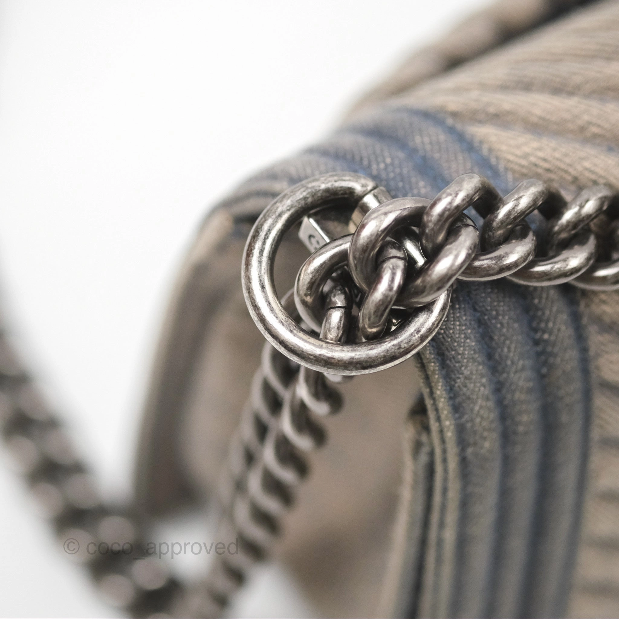 Chanel Medium Chevron Boy Washed Denim Ruthenium Hardware