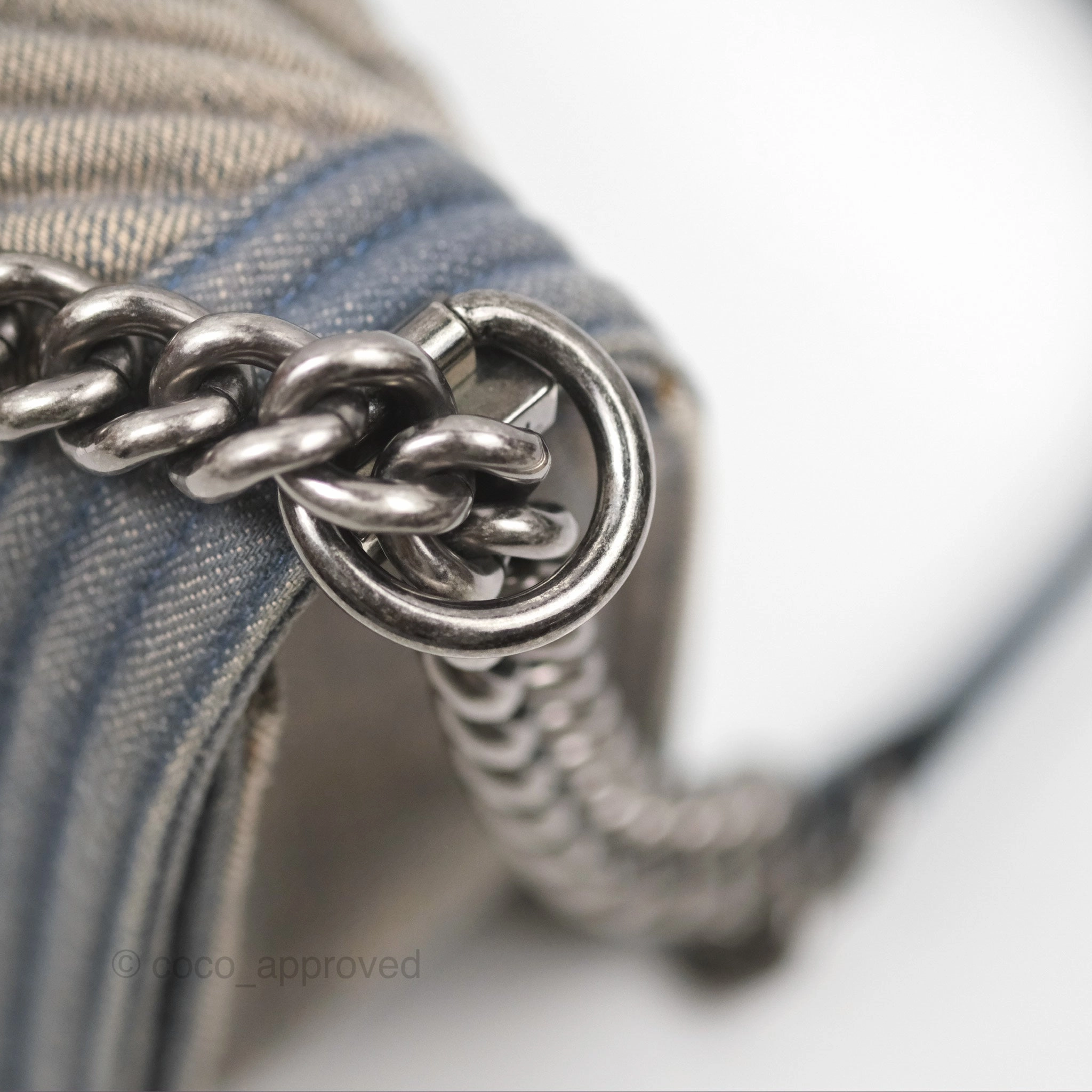 Chanel Medium Chevron Boy Washed Denim Ruthenium Hardware