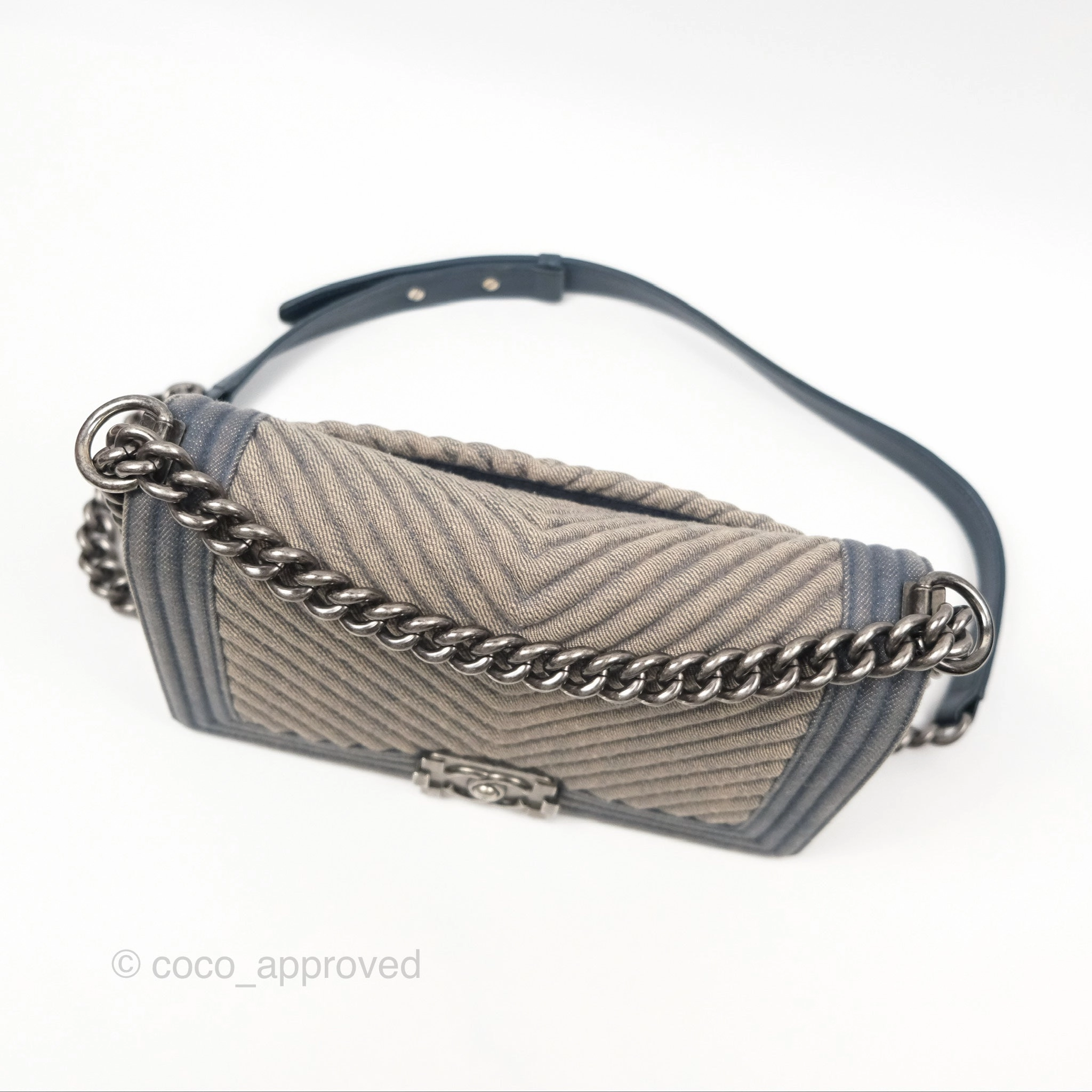 Chanel Medium Chevron Boy Washed Denim Ruthenium Hardware
