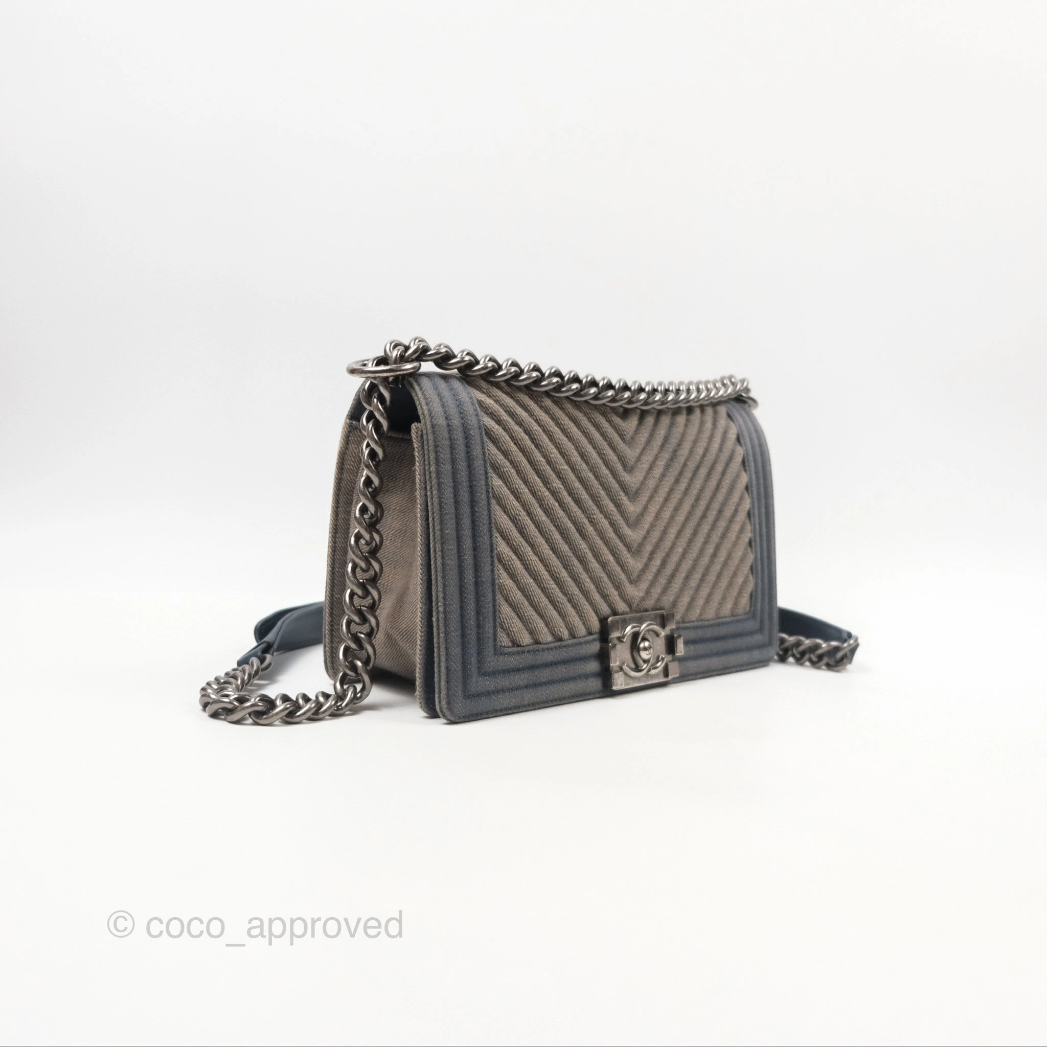 Chanel Medium Chevron Boy Washed Denim Ruthenium Hardware
