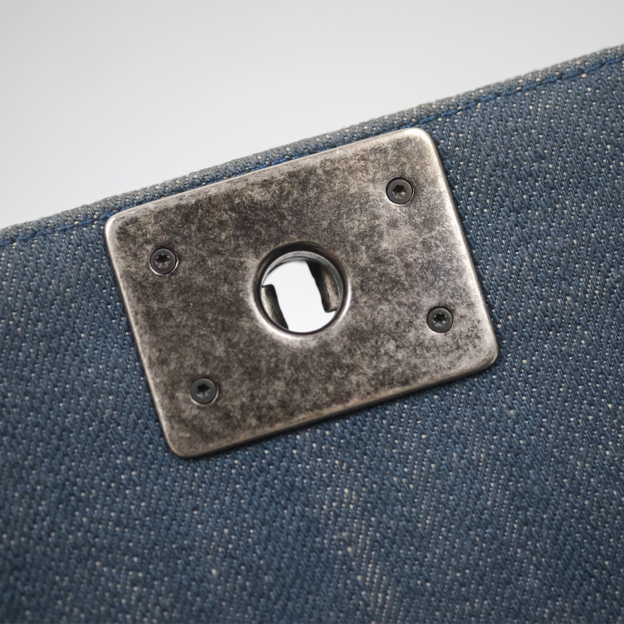 Chanel Medium Chevron Boy Washed Denim Ruthenium Hardware