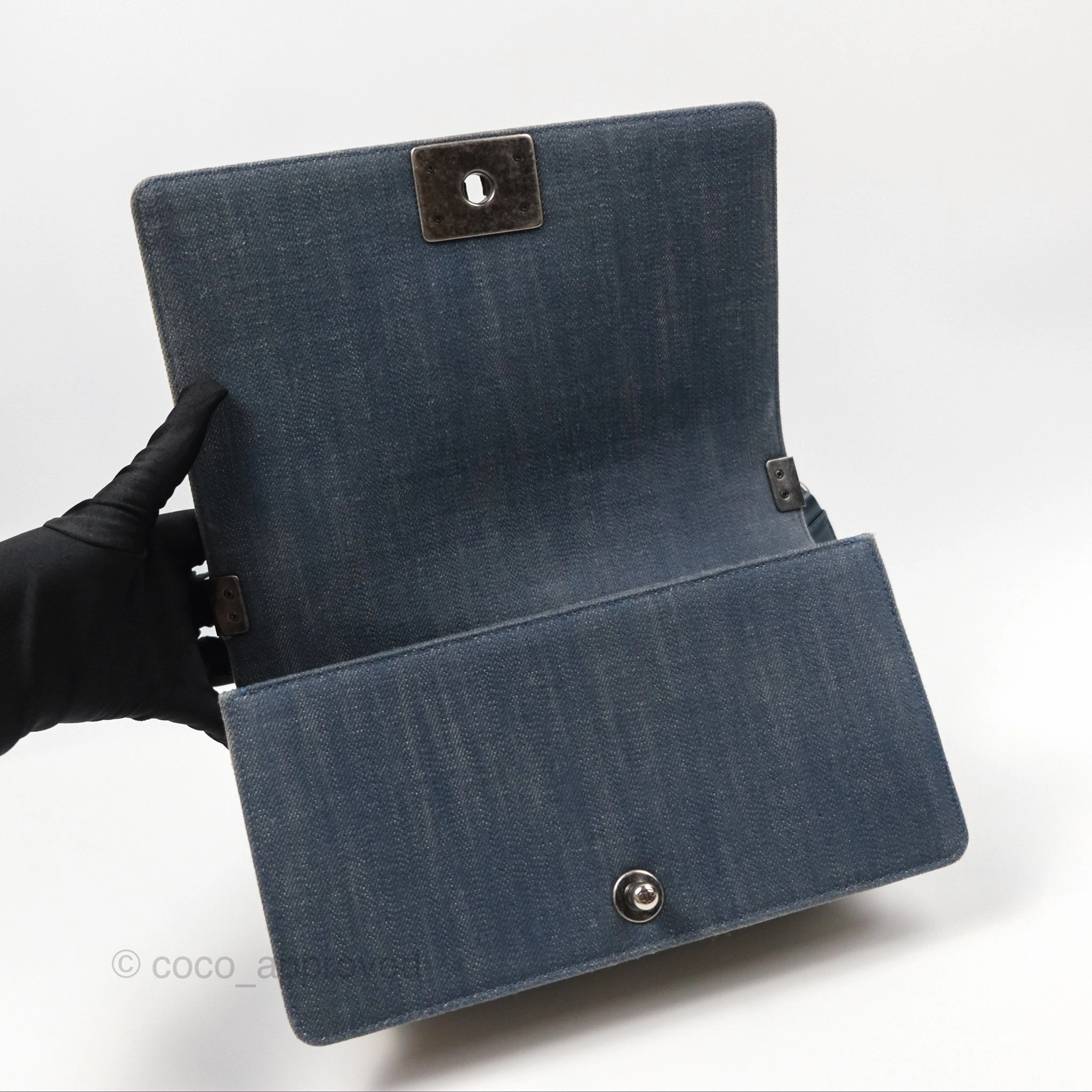 Chanel Medium Chevron Boy Washed Denim Ruthenium Hardware